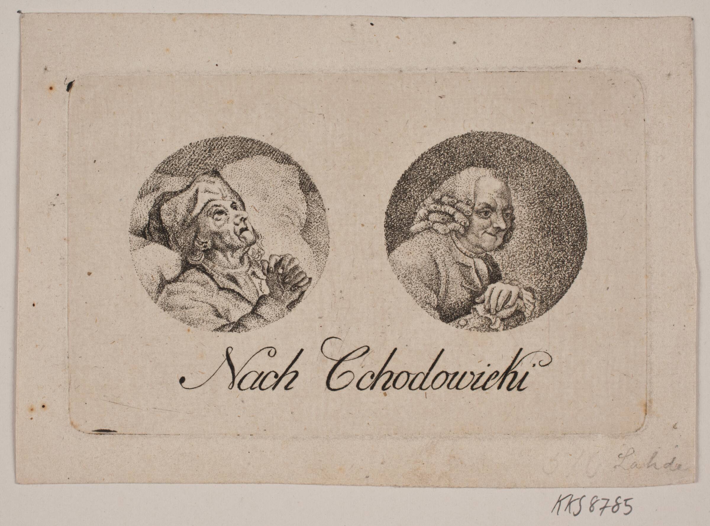 Blad med to tondoportrætter, Gerhard Ludvig Lahde, 1765-1833