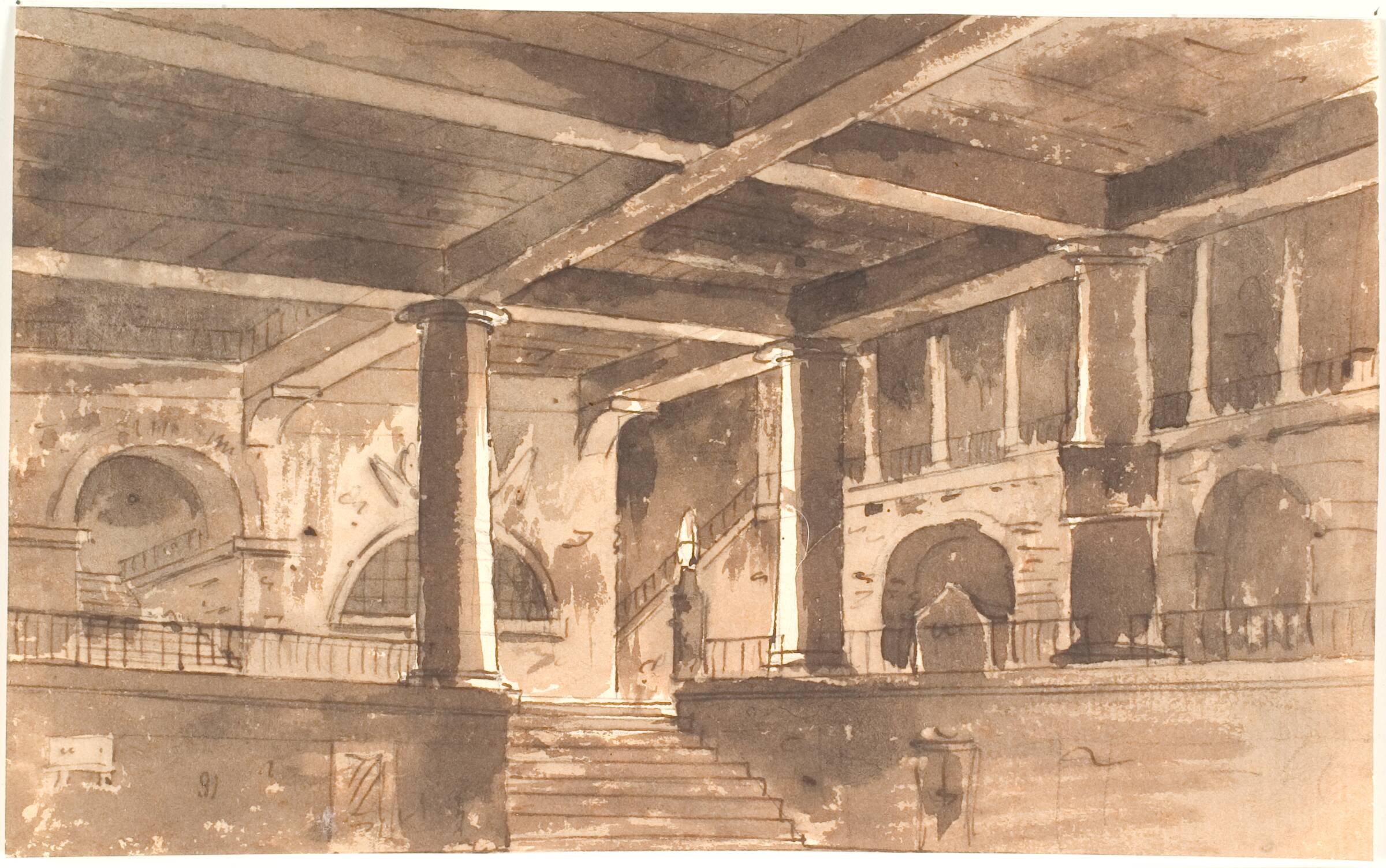 Forhal med trappe, søjler og hvælvinger, Aron Wallick, 1803-1809