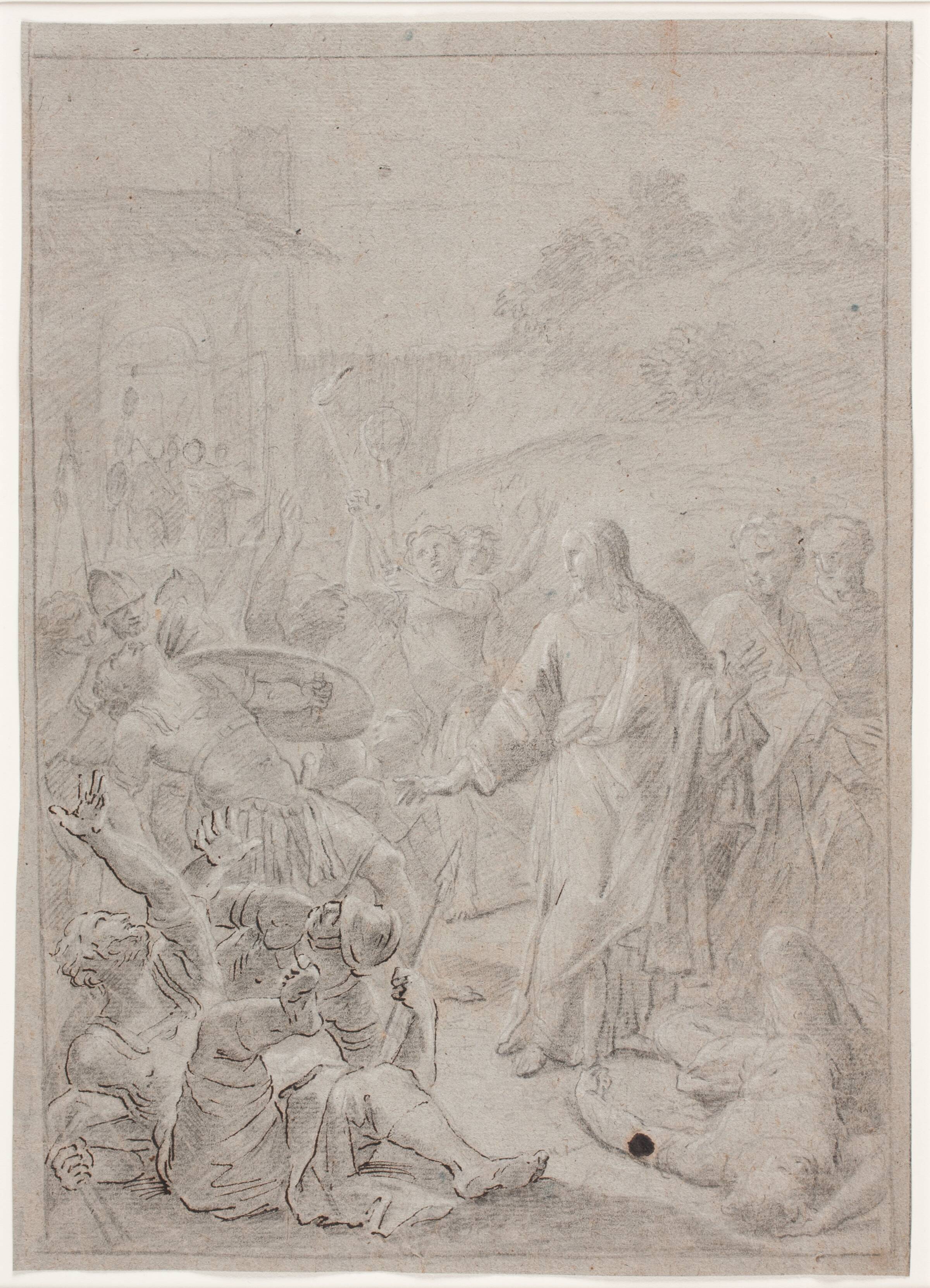 Kristi tilfangetagelse. Kompositionsskitse, Hendrik Krock, 1671-1738