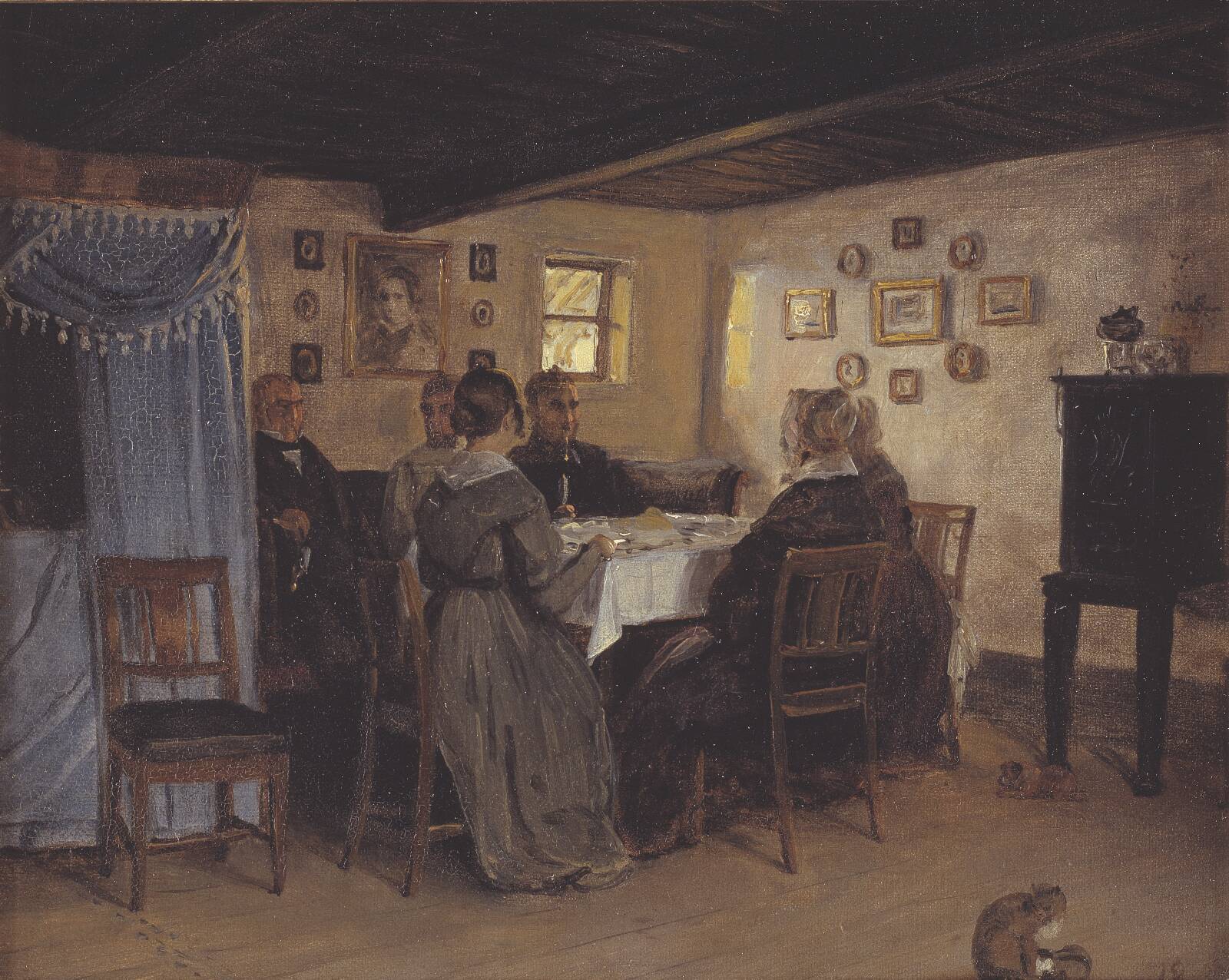 The Artist's Friends and Family Seated Round a Table. Vejby, North Zealand, by P.C. Skovgaard, 1843