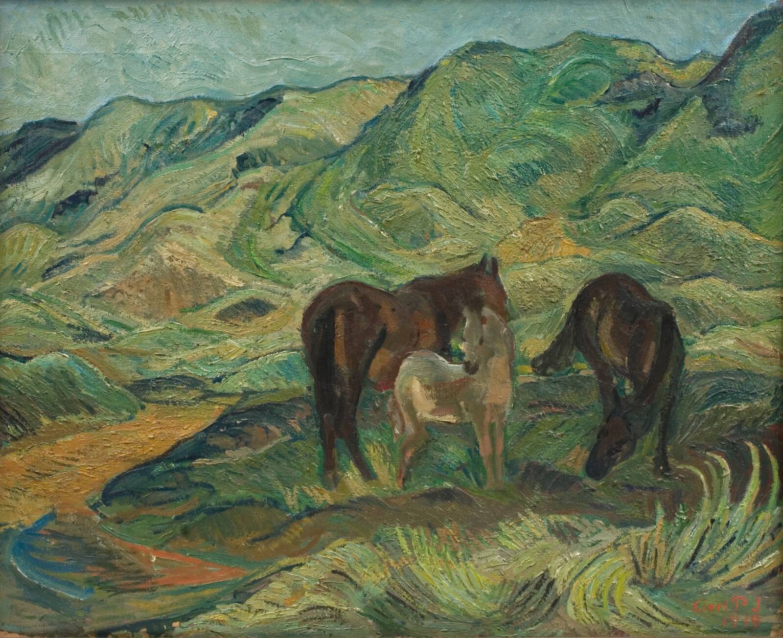 Landskab med heste, Axel P. Jensen, 1919
