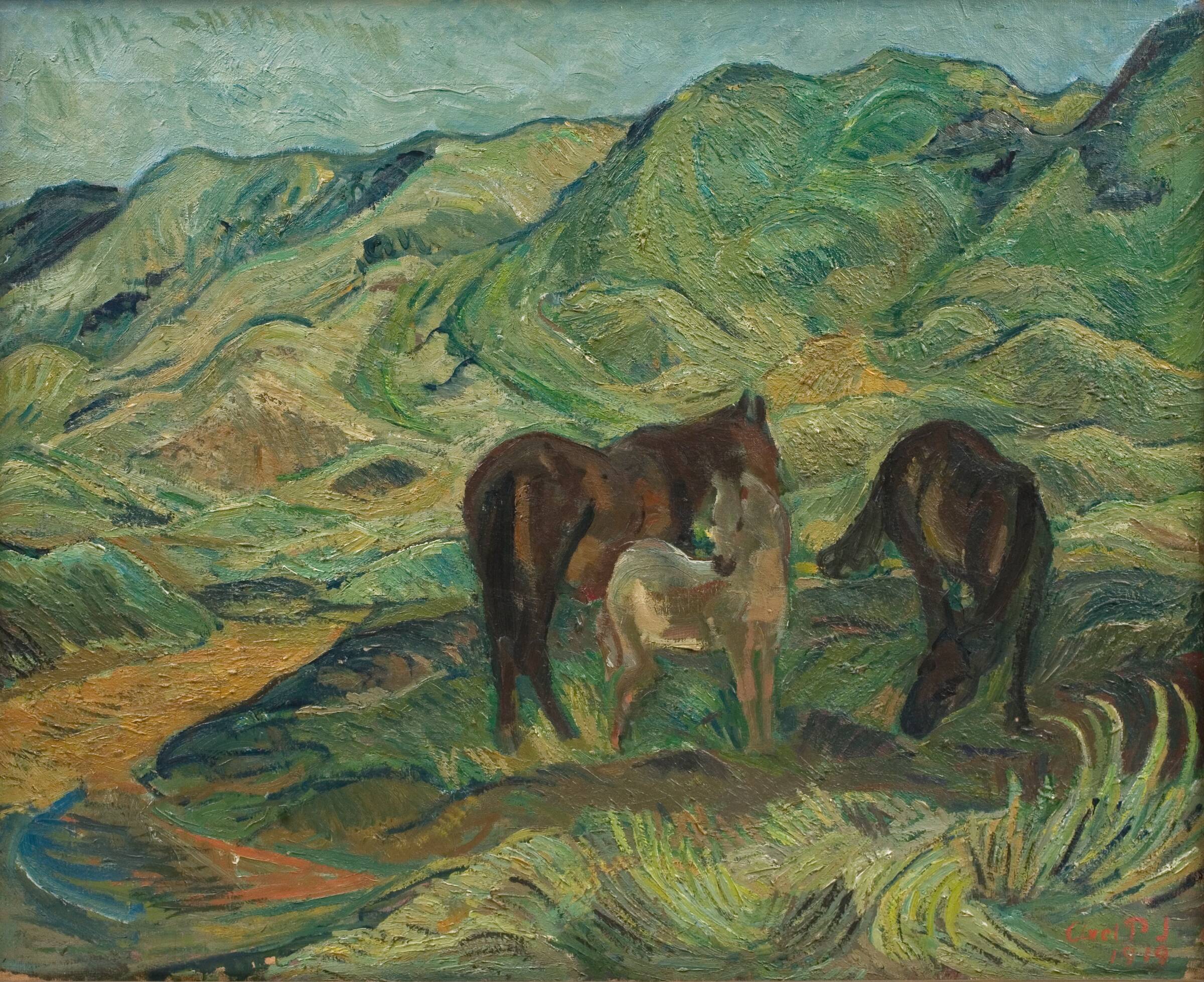 Landskab med heste, Axel P. Jensen, 1919