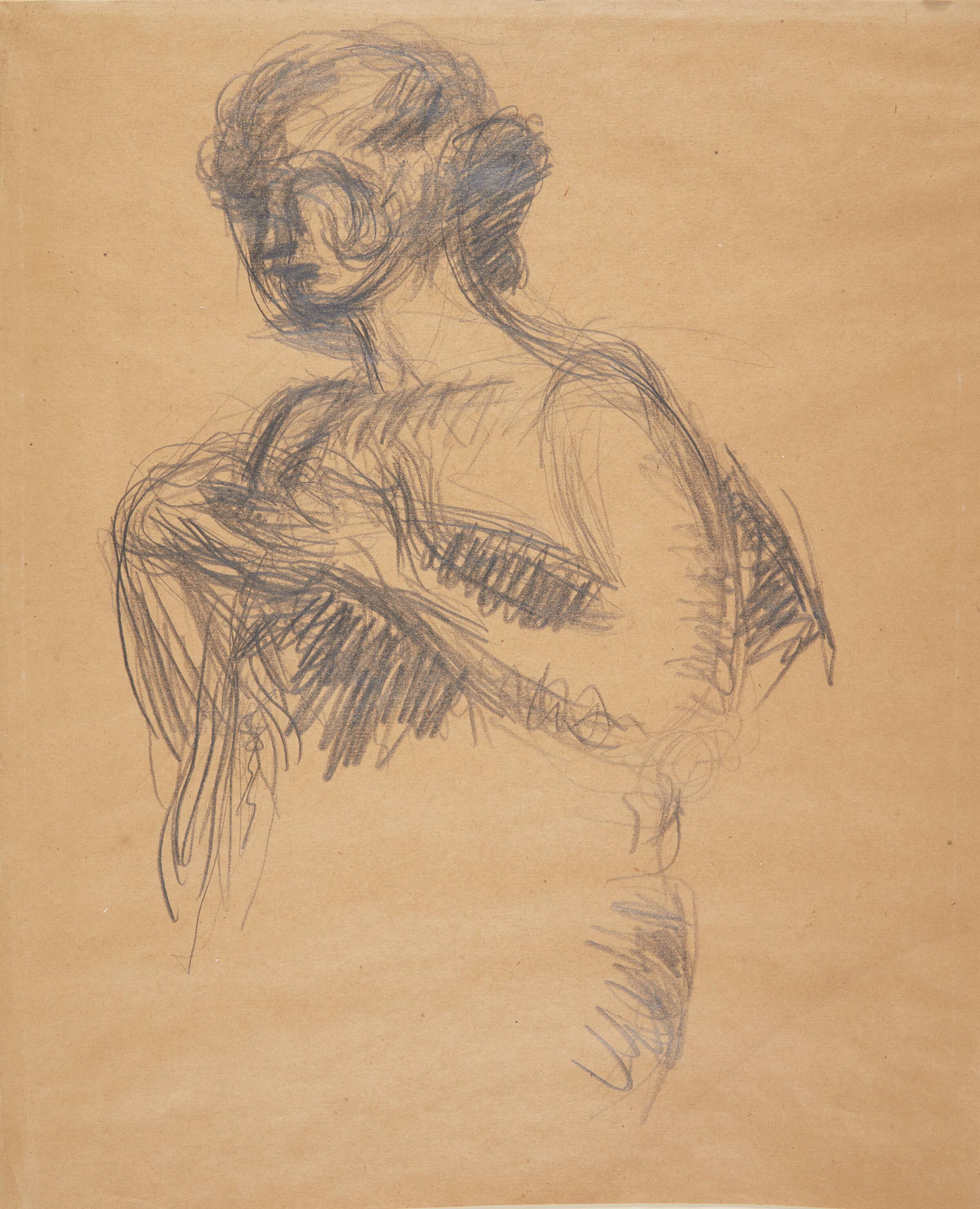 Kvindefigur (Besse, kunstnerens hustru). Halvfigur, trekvart profil mod venstre, Харальд Гирсинг, 1922-1923