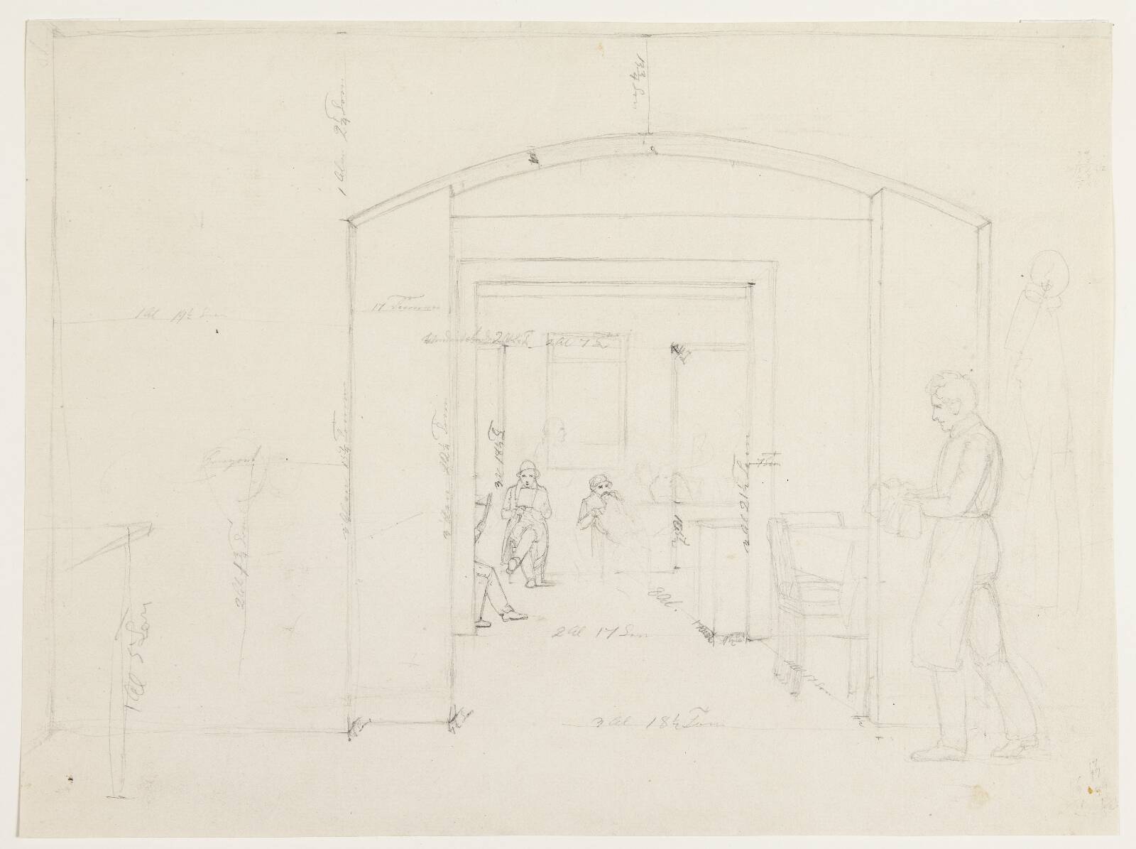 Interiør med opmålinger af Finks Kaffehus, by Wilhelm Bendz, 1831-1832