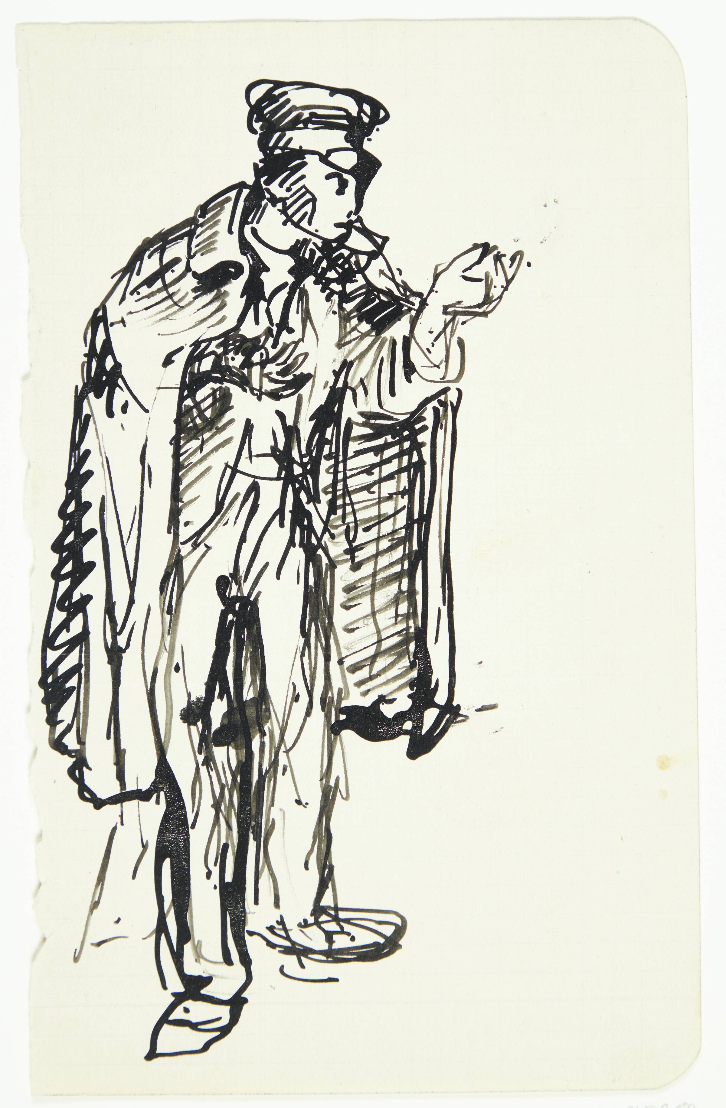 Stående italiener i kappe og kasket, Peter Hansen, 1911-1915