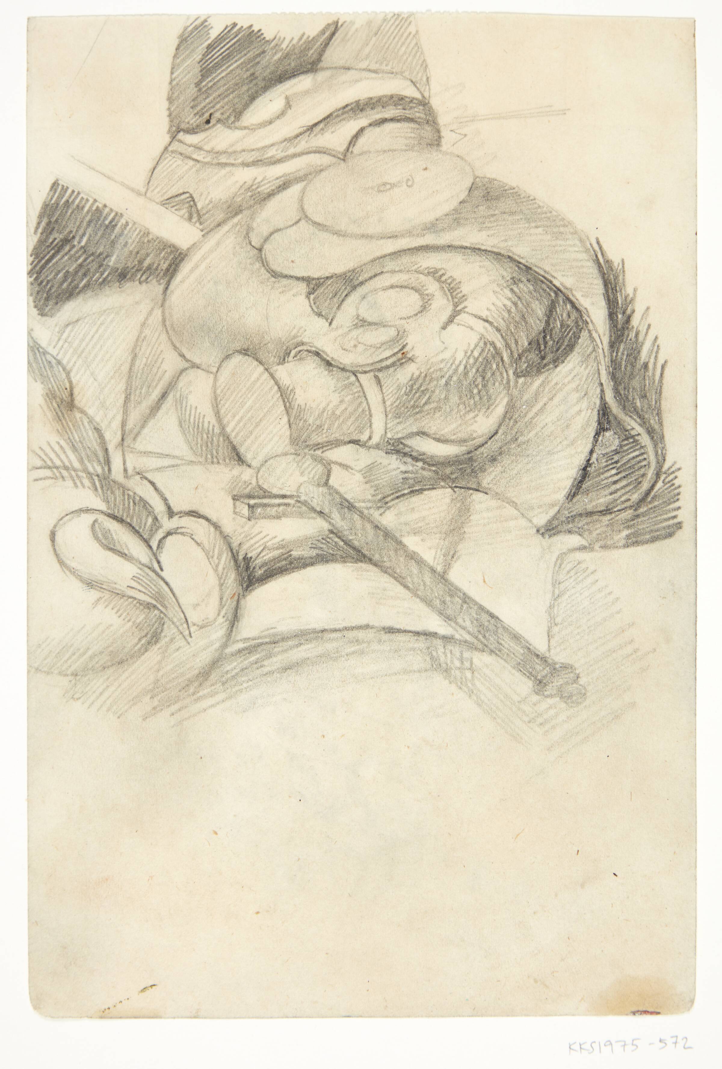 Overkroppen af en rustningsklædt rytter. Kompositionsskitse til P. Uccellos "La Battaglia", William Scharff, 1901-1959