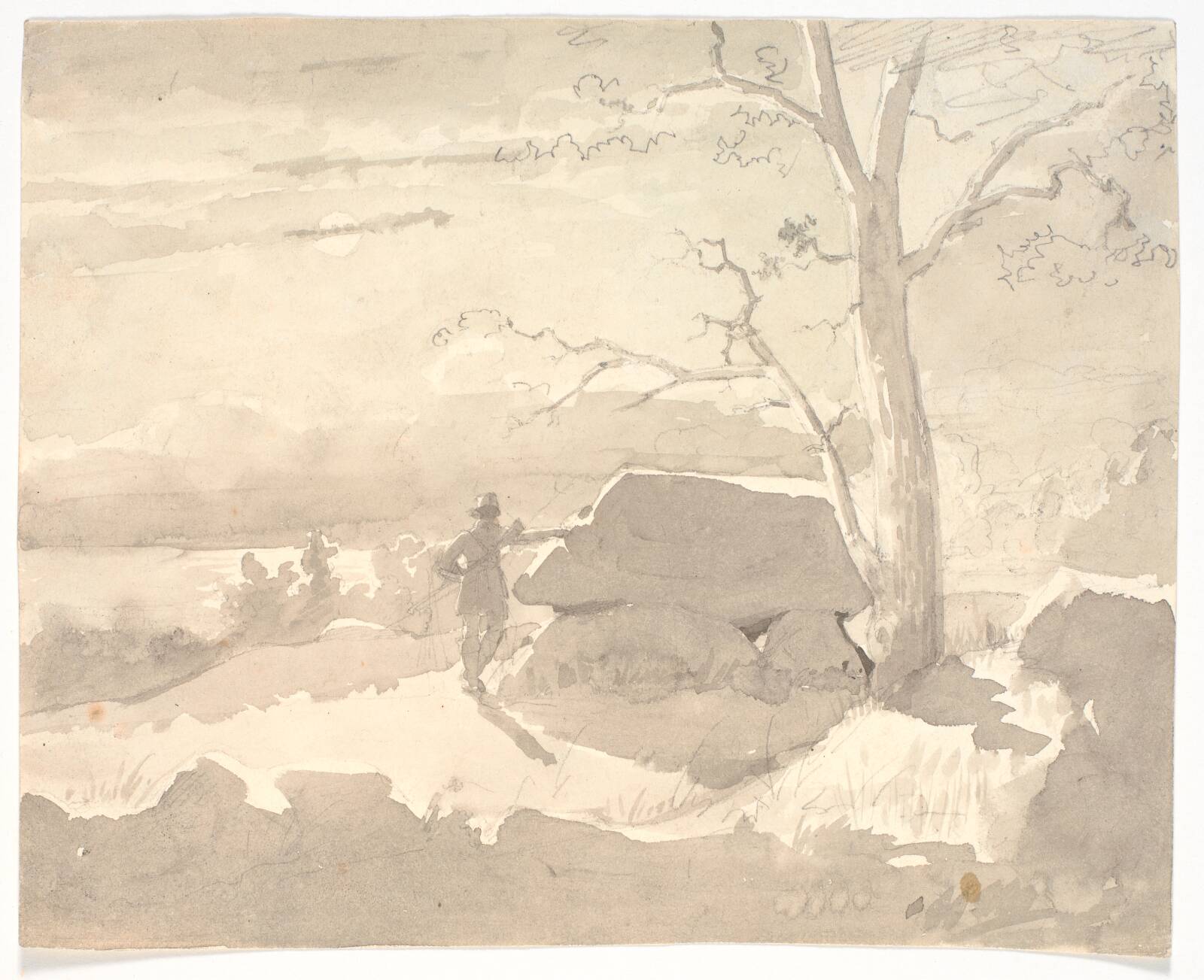 Landscape in Moonlight. A Hunter next to a Dolmen, by Jørgen Roed, 1835