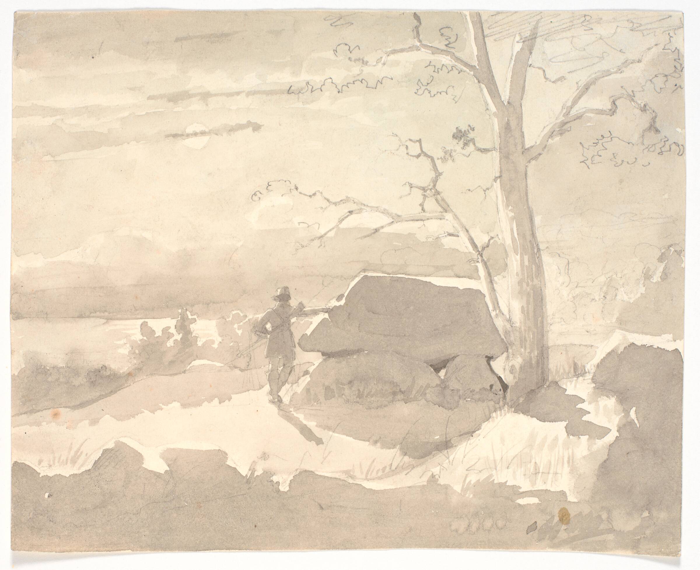 Måneskinsbillede. Jæger ved en stendysse, Jørgen Roed, 1835