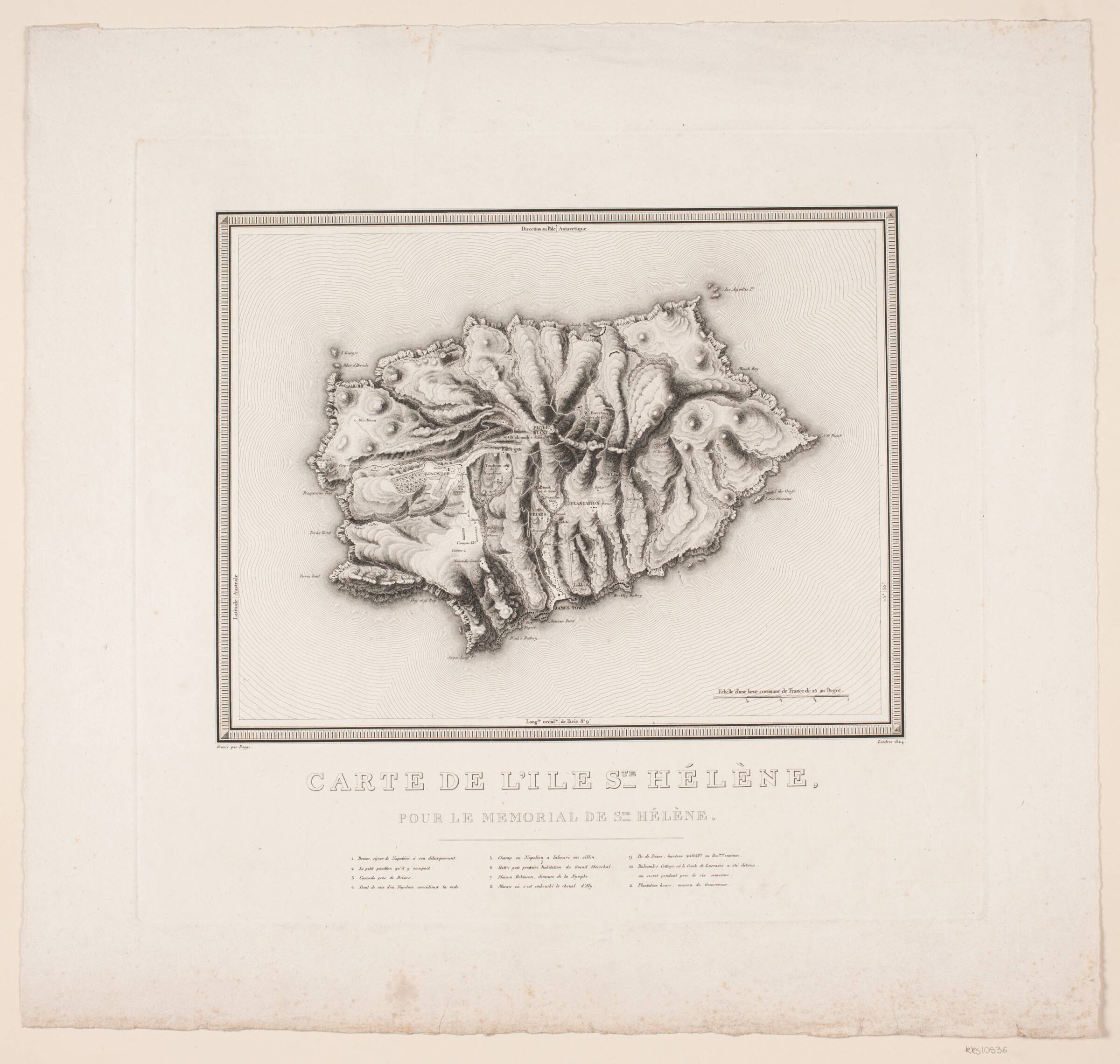 Carte de L'ïle Sainte-Hélène, Oluf Olufsen Bagge, 1824
