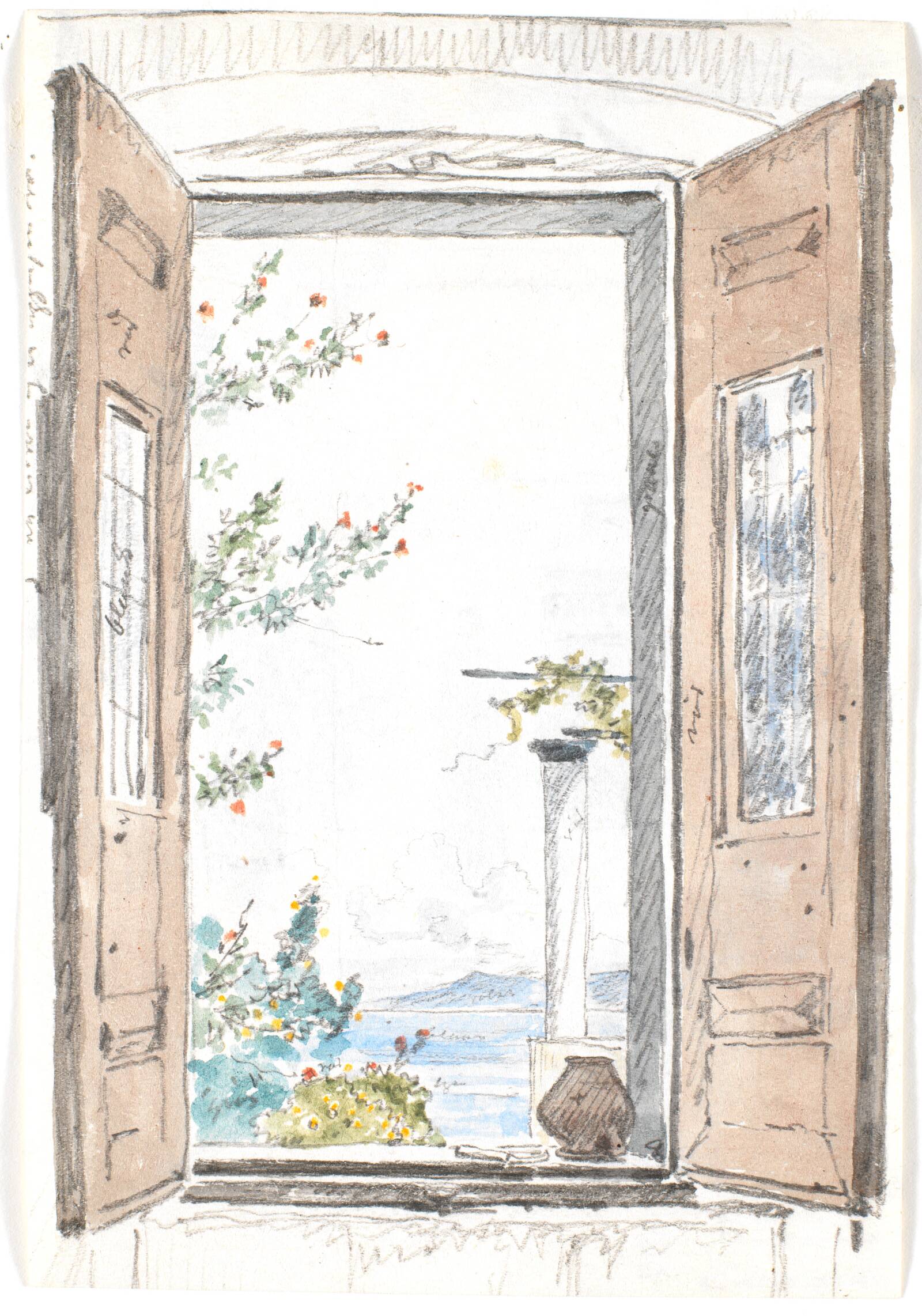Udsigt gennem et vindue på Procida, Martinus Rørbye, 1835