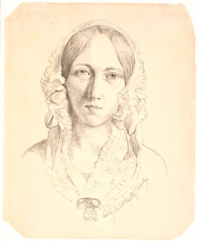 Portræt af en ung kvinde, en face. Muligvis forestillende Louise Marie Neergaard (1816-1895)