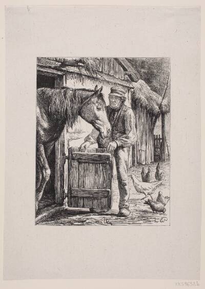 Illustration til J. H. Hansens Digt "Ved Hesteskuret"