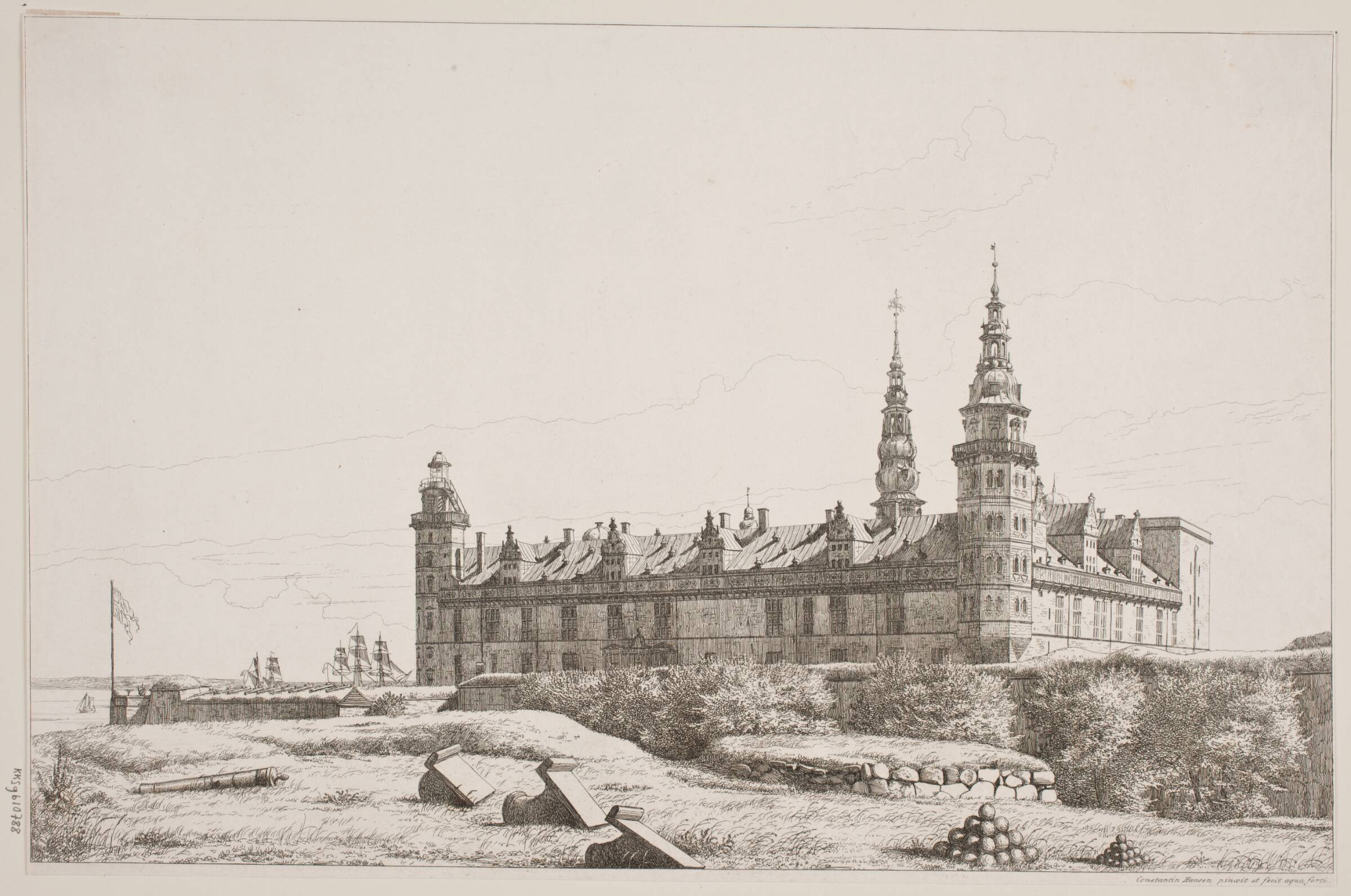 Kronborg set fra den nordvestlige side, Constantin Hansen, 1834