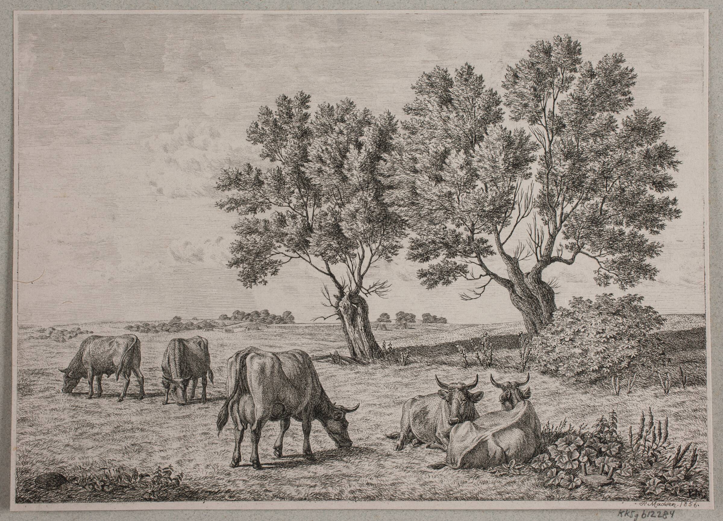 Landskab med græssende kvæg, Madsen, A.P., 1856