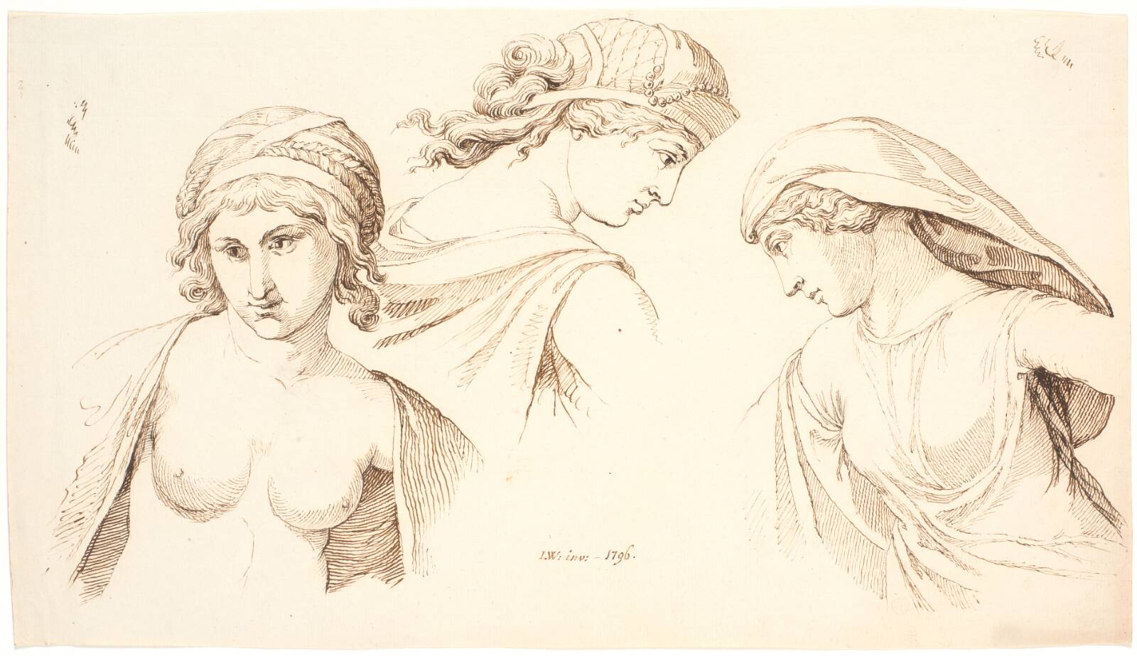 Tre klassiske kvindehoveder, Johannes Wiedewelt, 1796