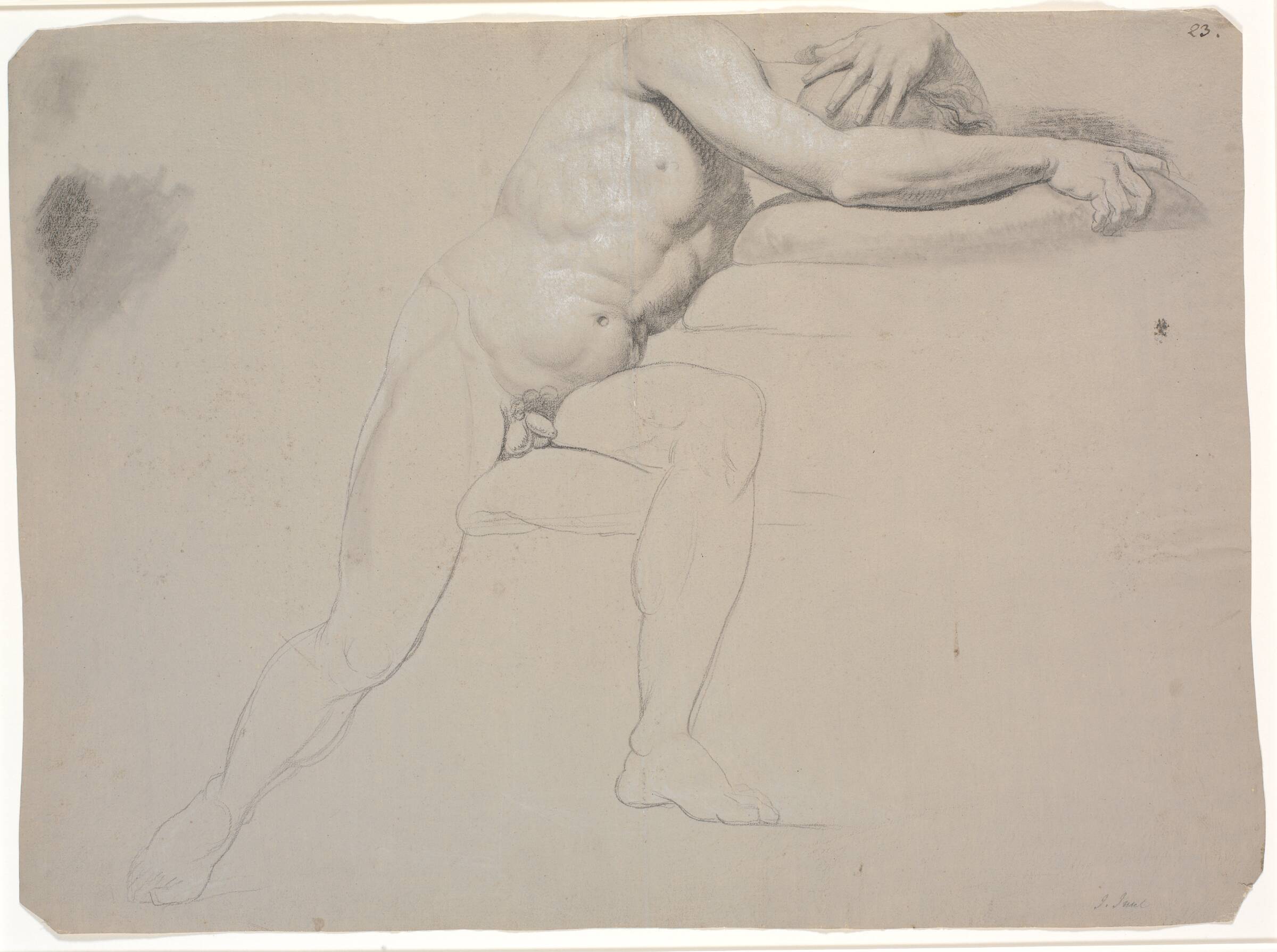 Model siddende, med hovedet og armene støttet på puder; ikke tegnet færdig, Jens Juel, 1745-1802