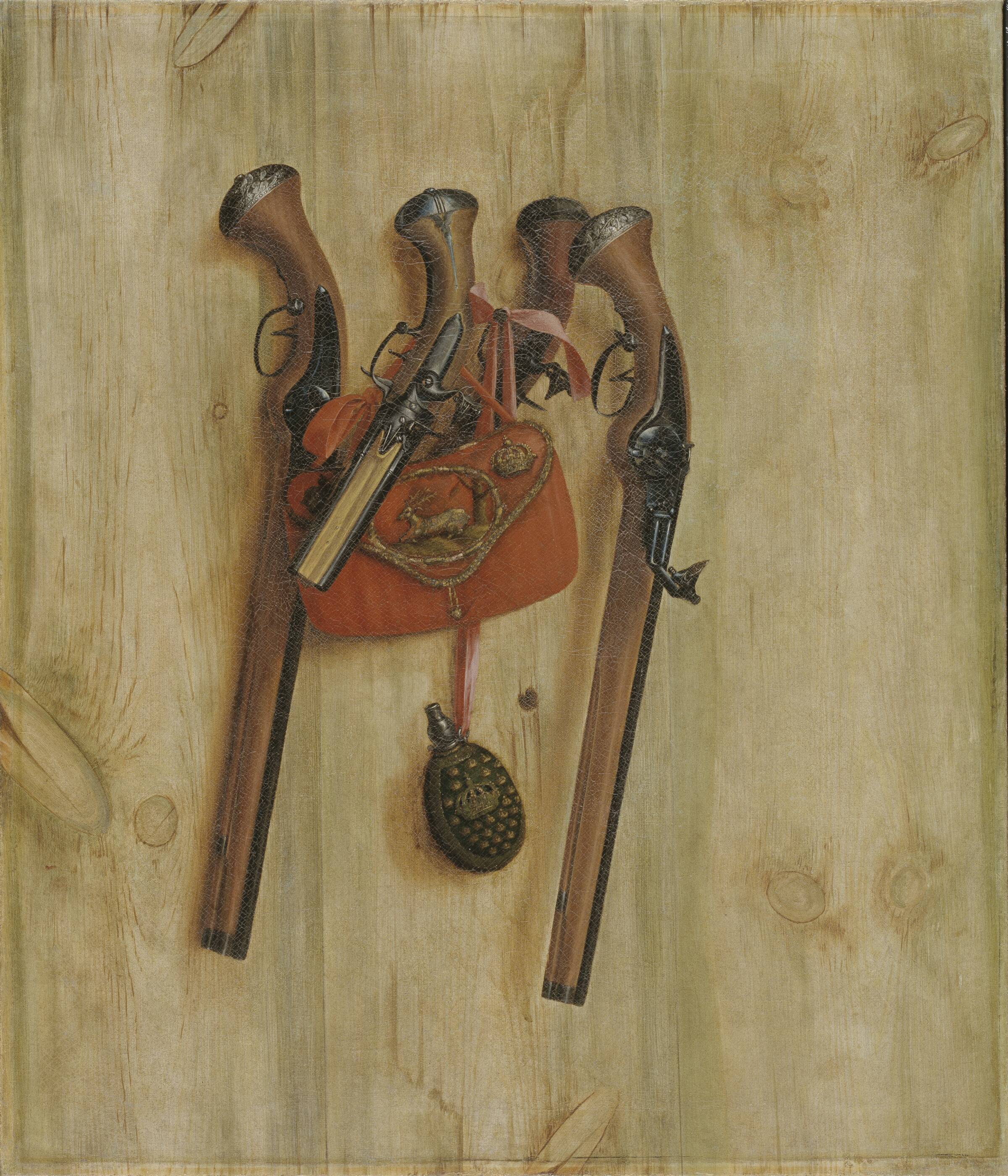 Trompe l'oeil med pistoler, Cornelius Norbertus Gijsbrechts, 1672