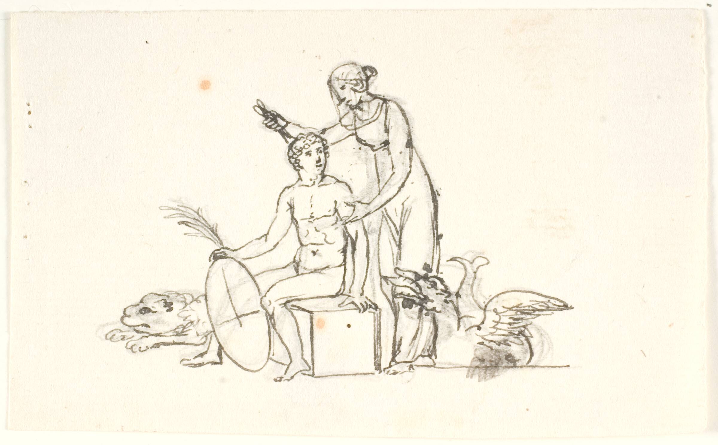 Siddende yngling og stående kvinde med en dolk, Gerhard Ludvig Lahde, 1765-1833