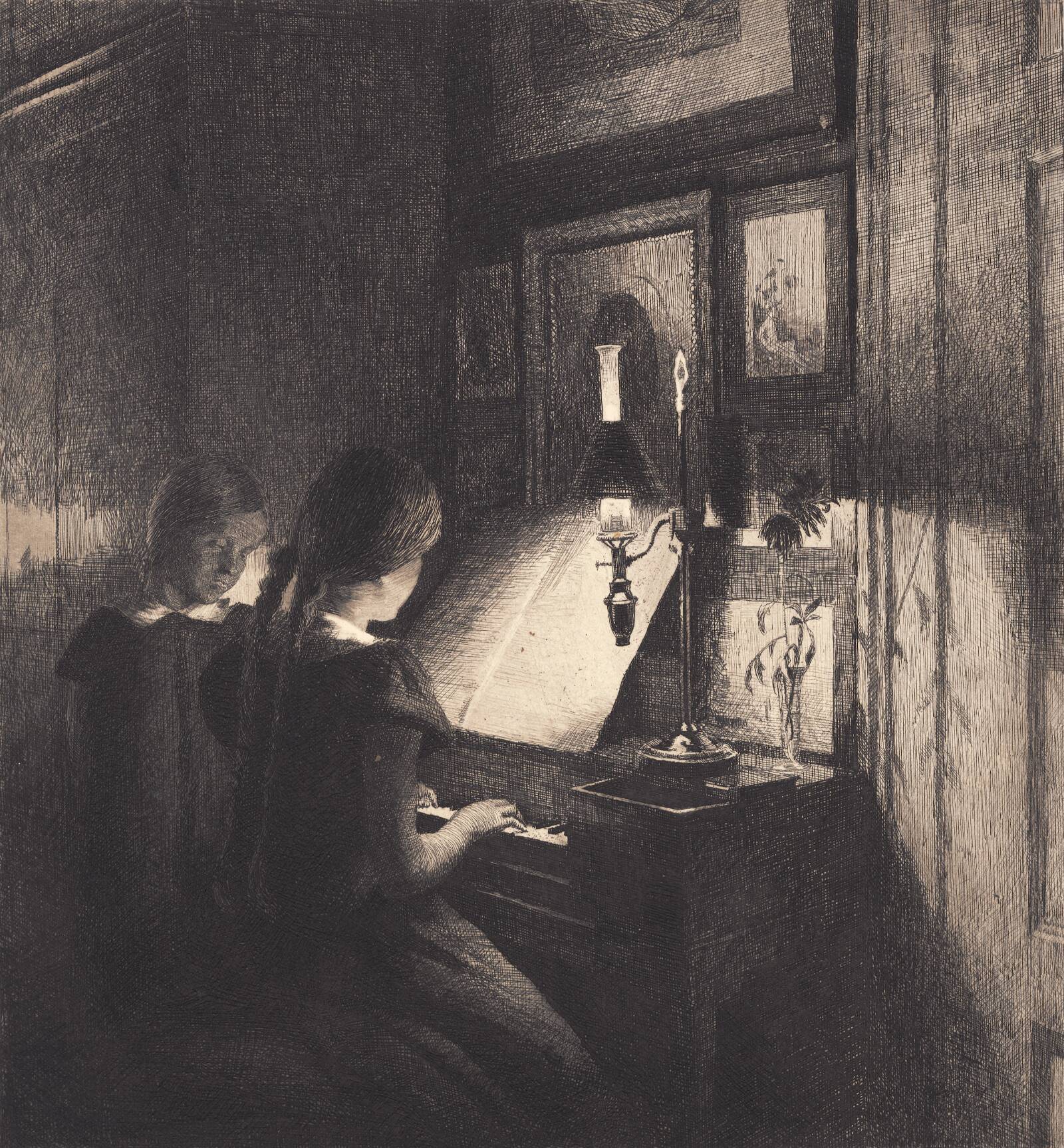 To småpiger ved et klaver, Peter Ilsted, 1904
