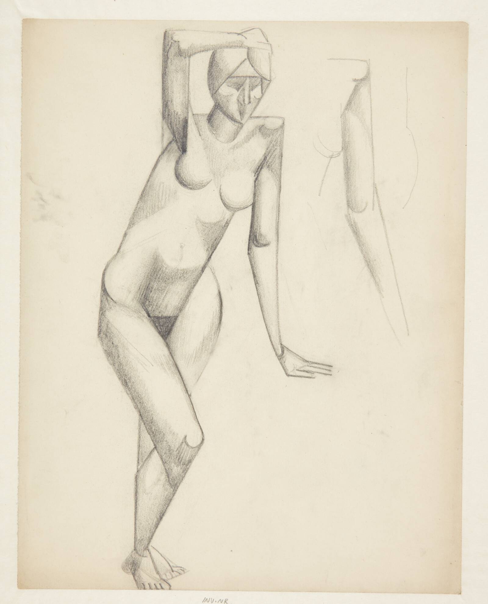 Stående kvindelig model, bøjet let forover, Ellen Fischer, 1917-1918