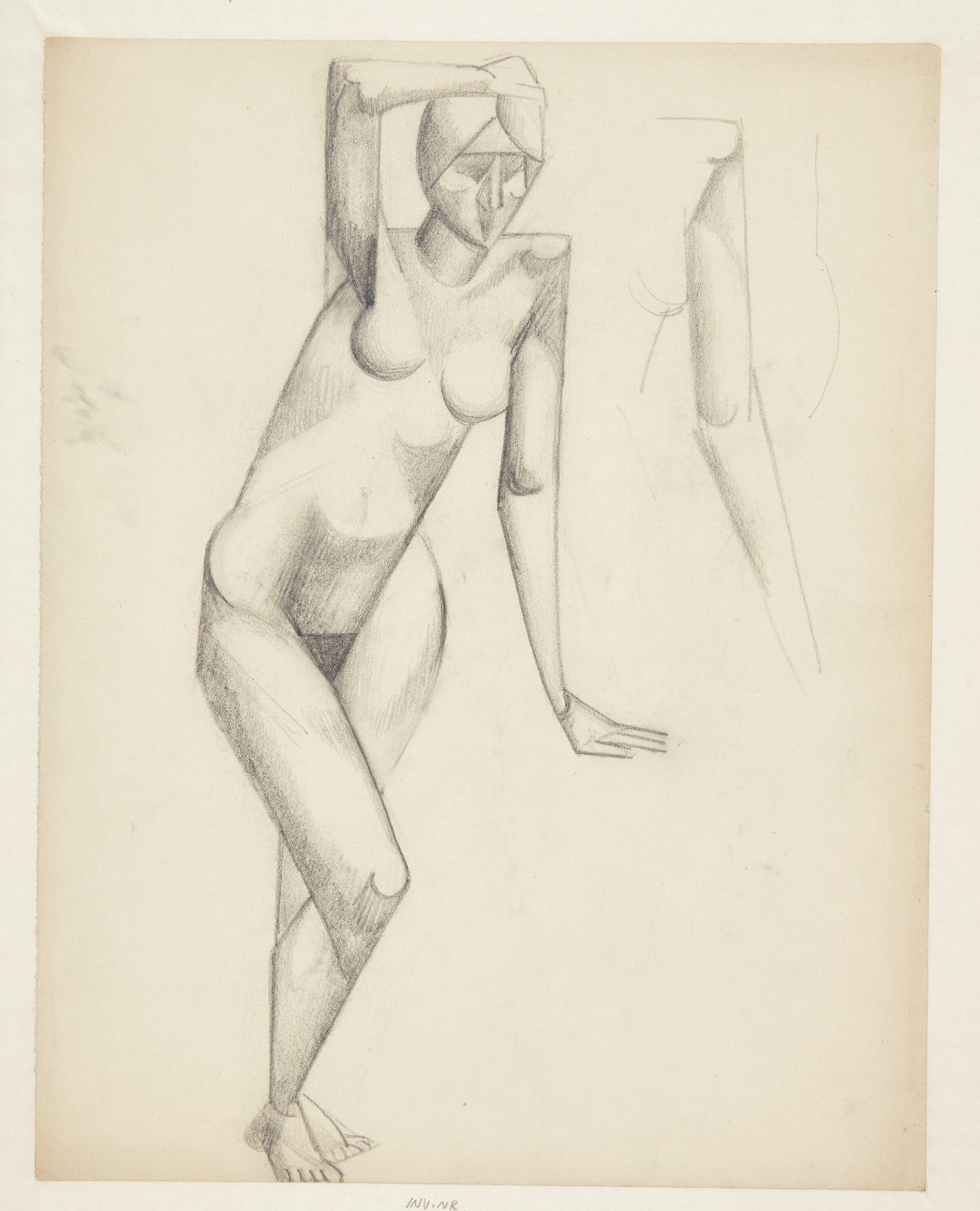 Stående kvindelig model, bøjet let forover, Ellen Fischer, 1917-1918