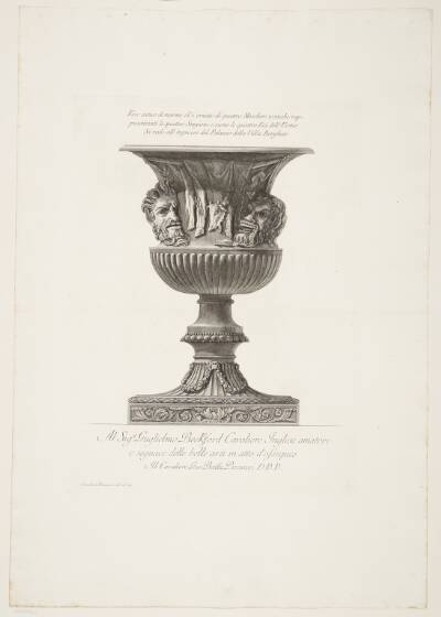 Marmorvase, dekoreret med fire masker, som repræsenterer de fire årstider og de fire livsaldre