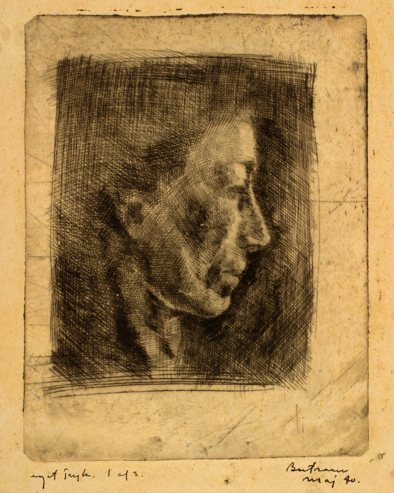 Portræt, profil mod højre, Helge Bertram, 1940