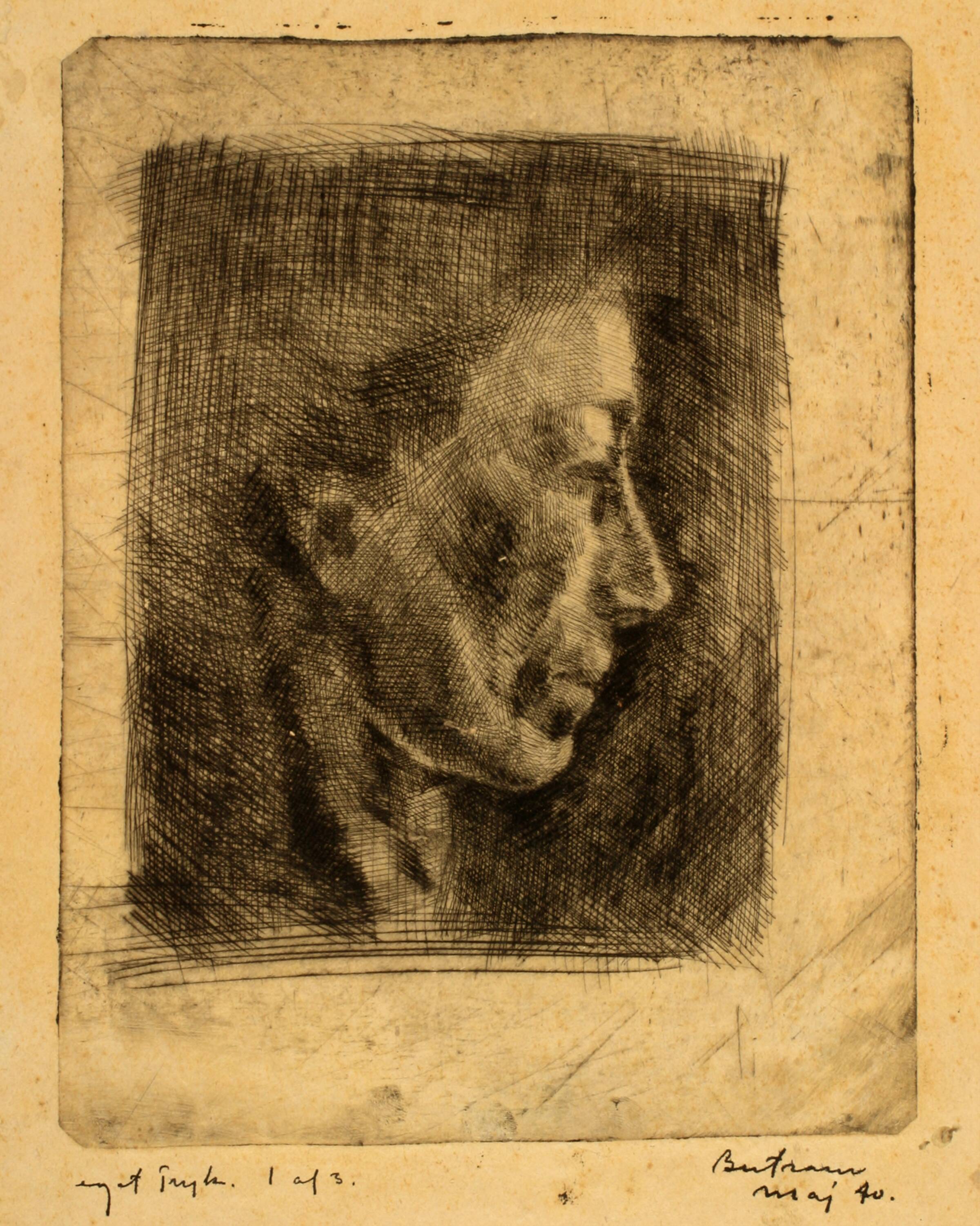Portræt, profil mod højre, Helge Bertram, 1940