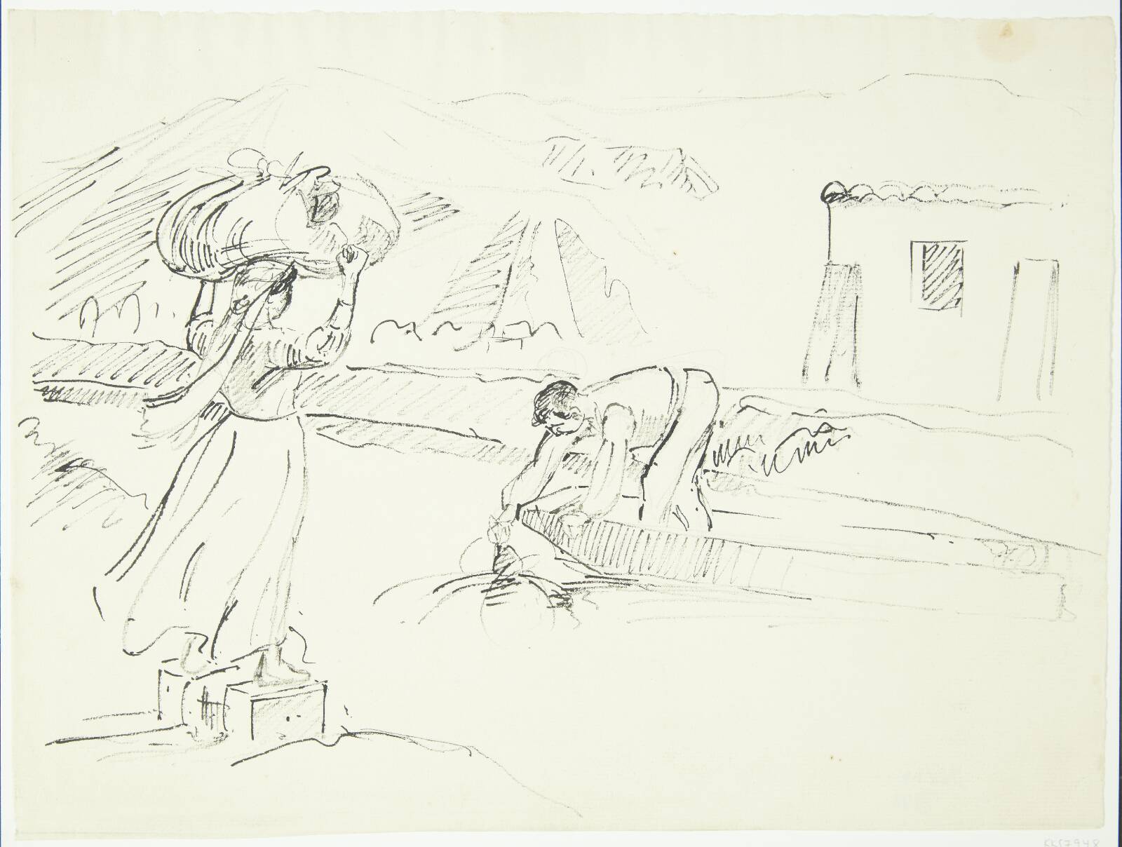 Italiensk kvinde venter ved floden på en færge, by Peter Hansen, 1911-1915