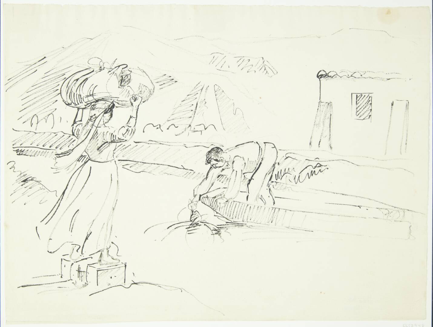 Italiensk kvinde venter ved floden på en færge, by Peter Hansen, 1911-1915