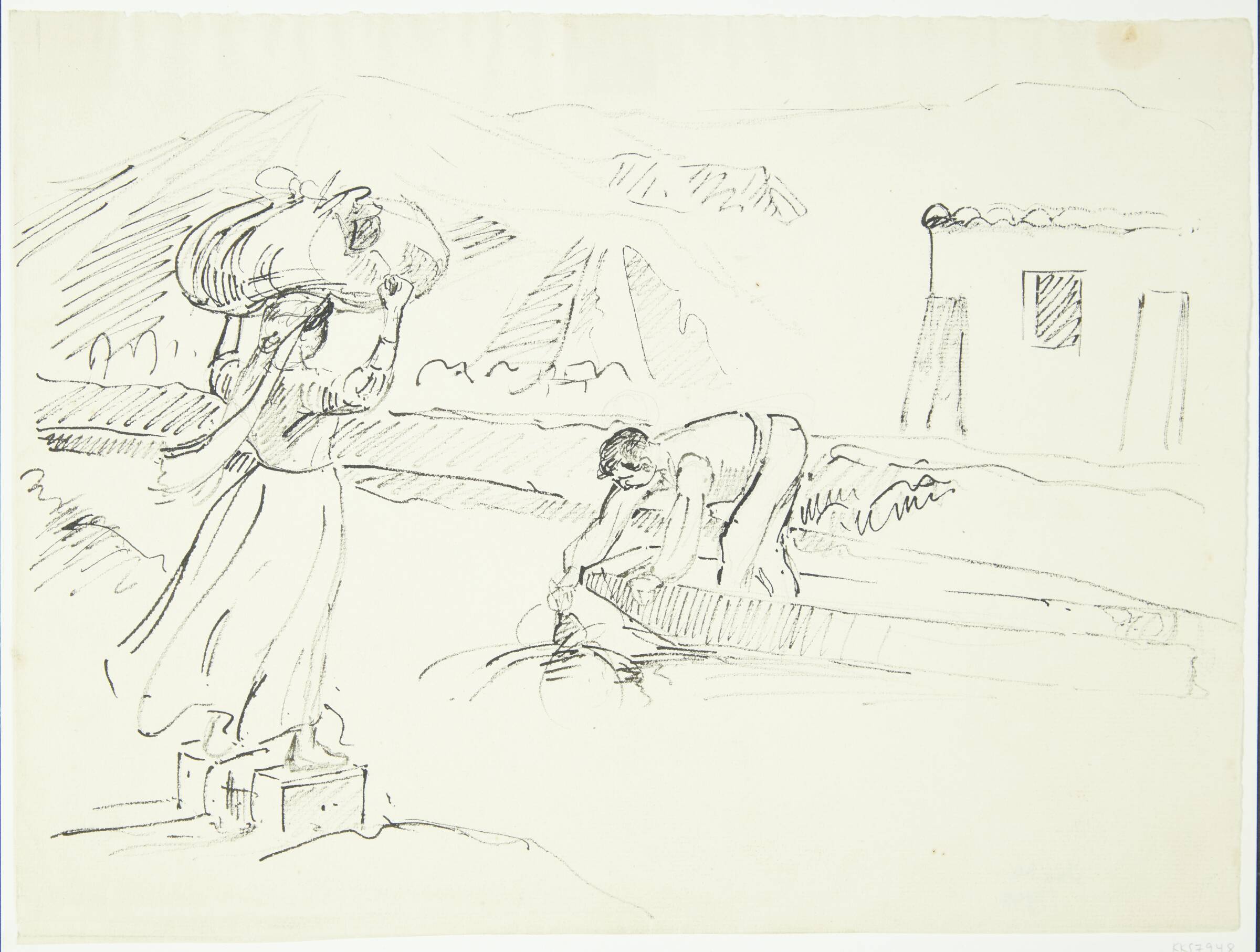 Italiensk kvinde venter ved floden på en færge, Peter Hansen, 1911-1915