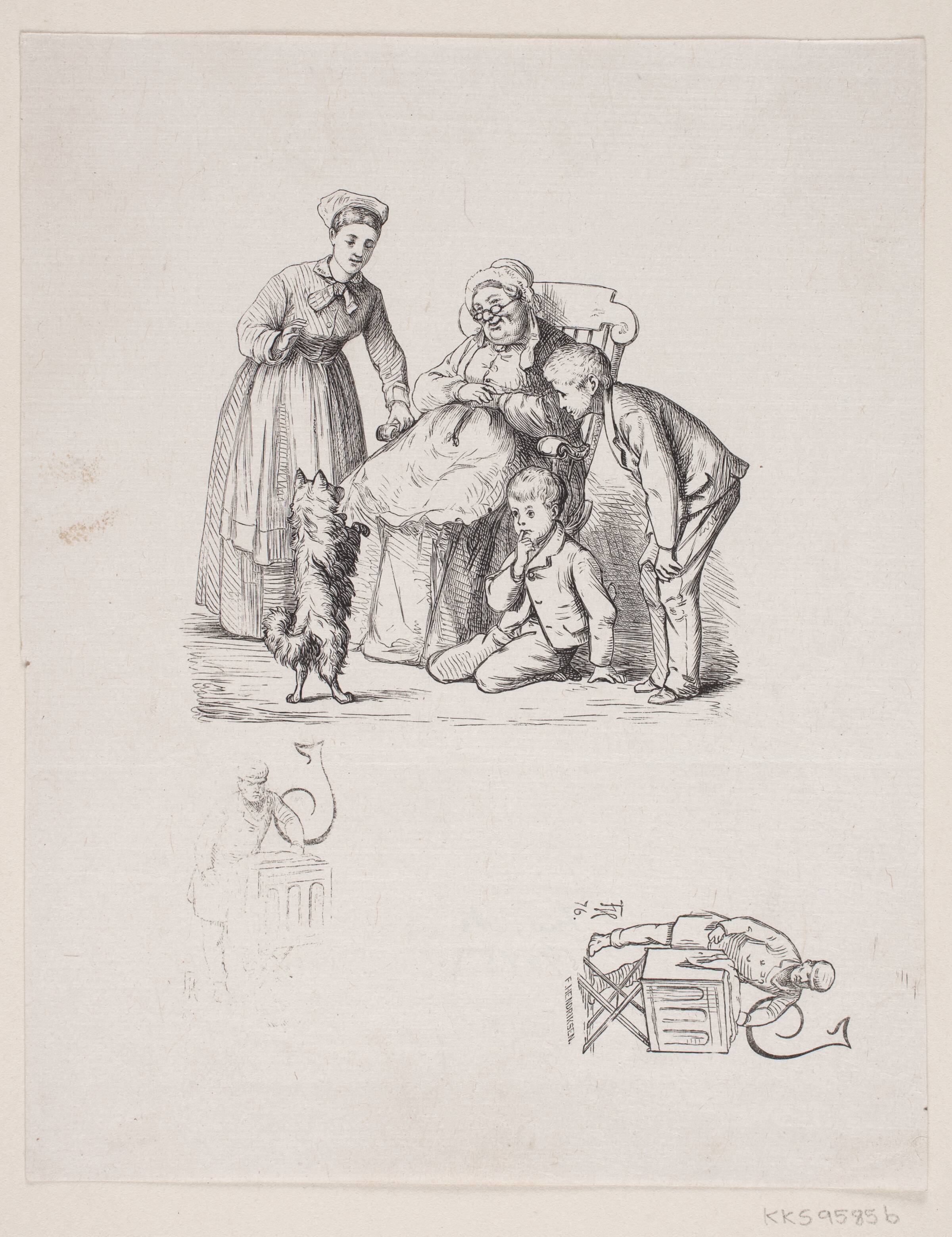 En Familie morer sig over en Hund, der går på Bagbenene, F. Hendriksen, 1847-1938