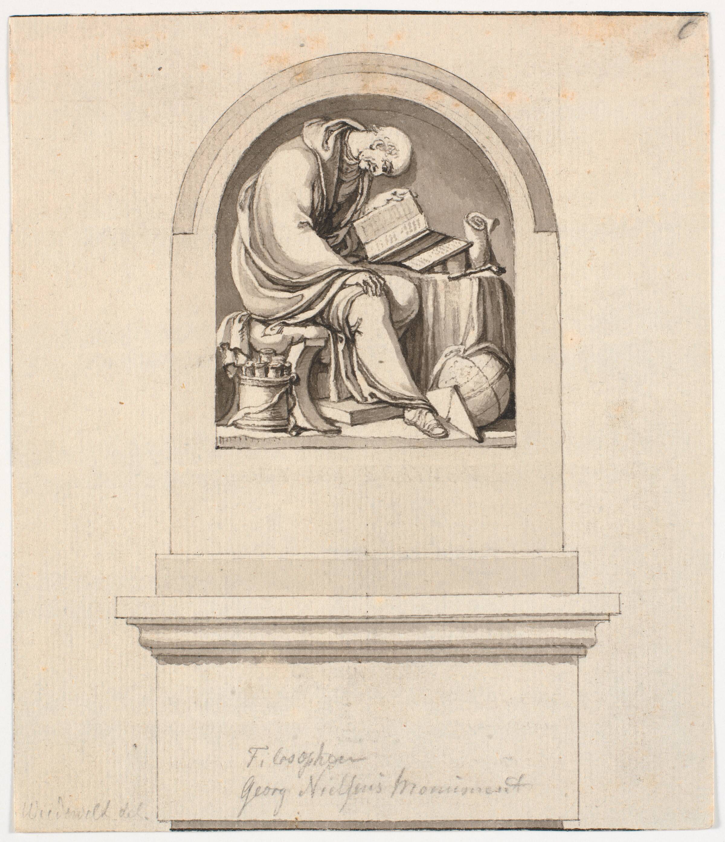 Udkast til overdelen af gravmæle på Assistens kirkegård, Johannes Wiedewelt, 1796-1799