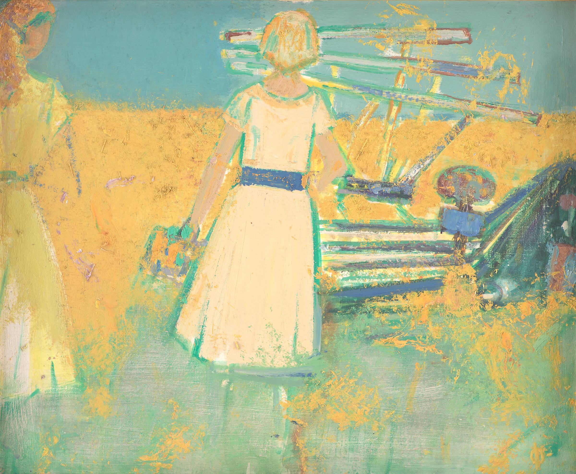 To piger ved en selvbinder, Hans Øllgaard, 1953