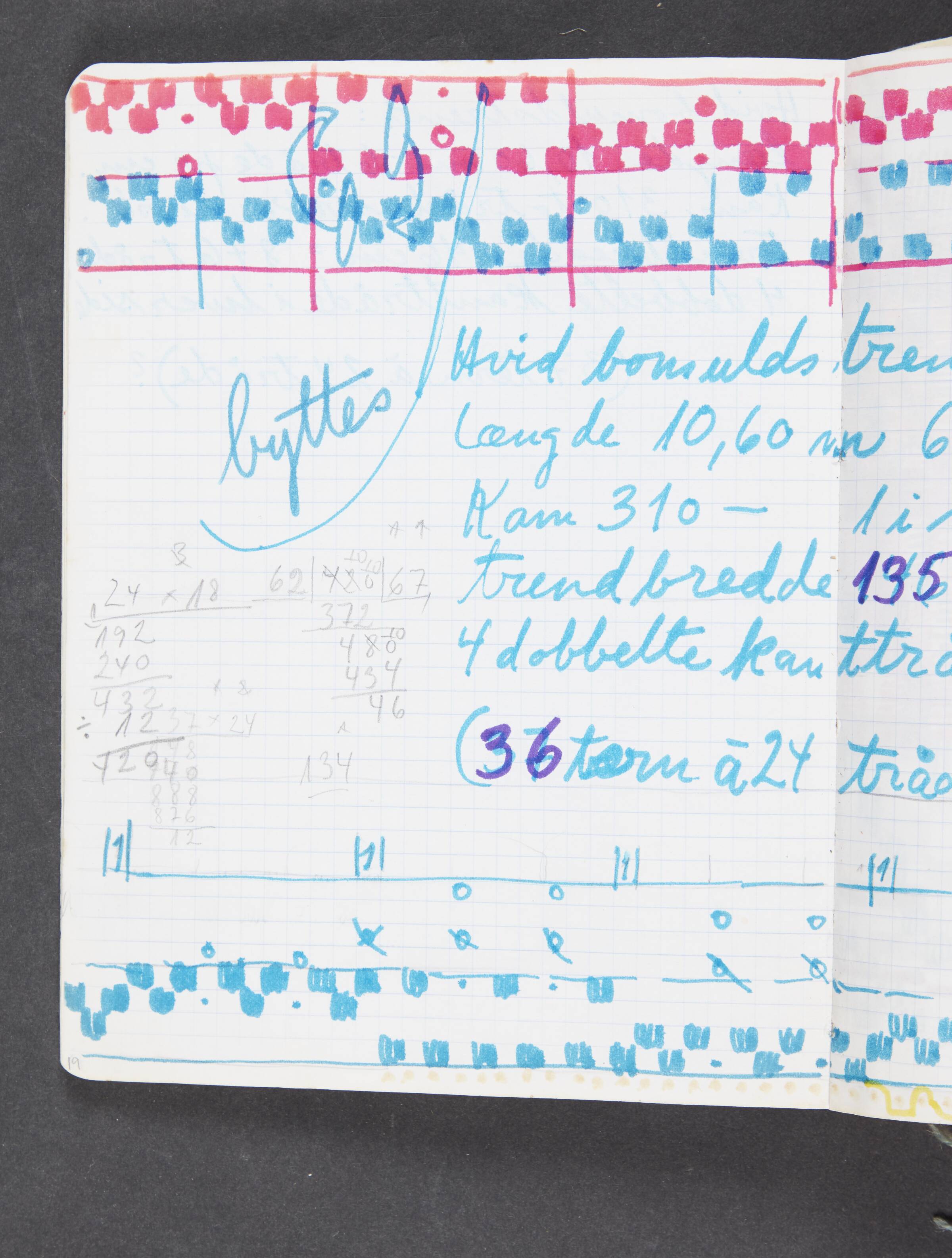 Udkast til vævning samt notater (fortsættes på side 20), Ragna Braase, 1977-1985