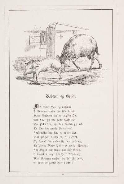 Vædderen og Grisen. Illustration til H.V. Kaalund, "Fabler for Børn"