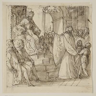 En ambassadør for Barbarigo-familien modtages i audiens af en konge. Studie til en fresco i Villa Barbarigo, Noventa Vicentina