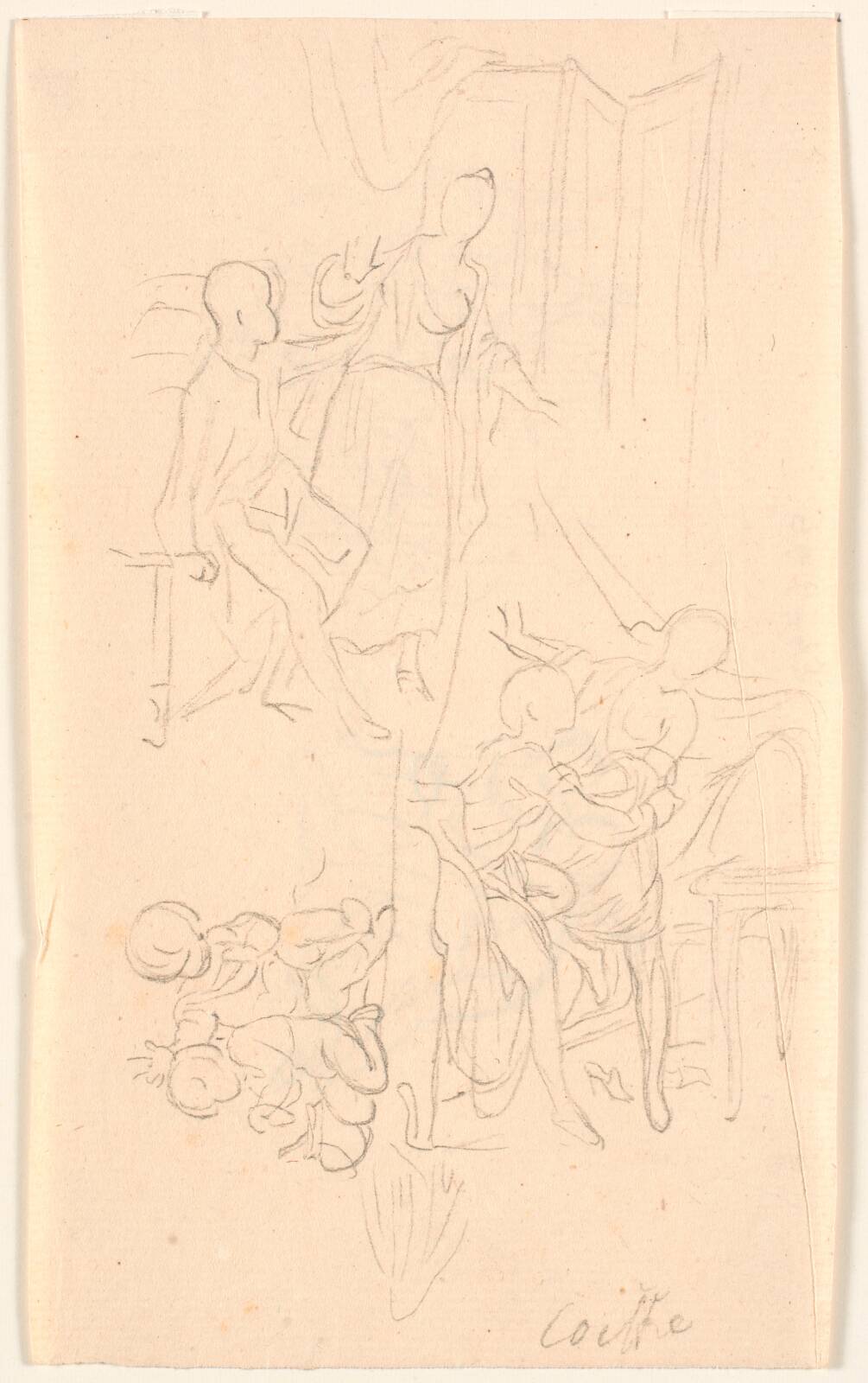 Studieblad; bl.a. to genresituationer, by Bénoit Le Coffre, 1671-1722