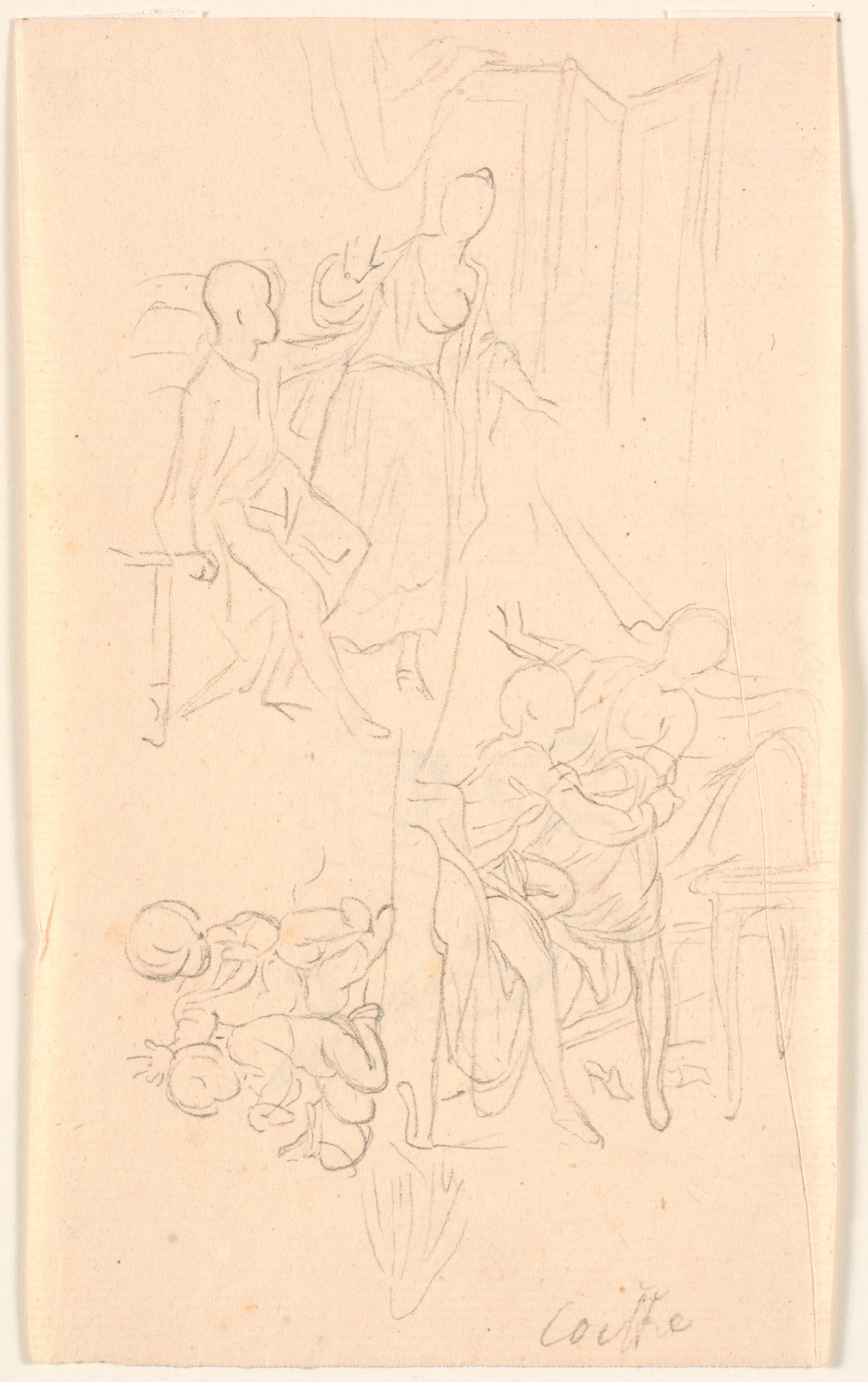Studieblad; bl.a. to genresituationer, Bénoit Le Coffre, 1671-1722