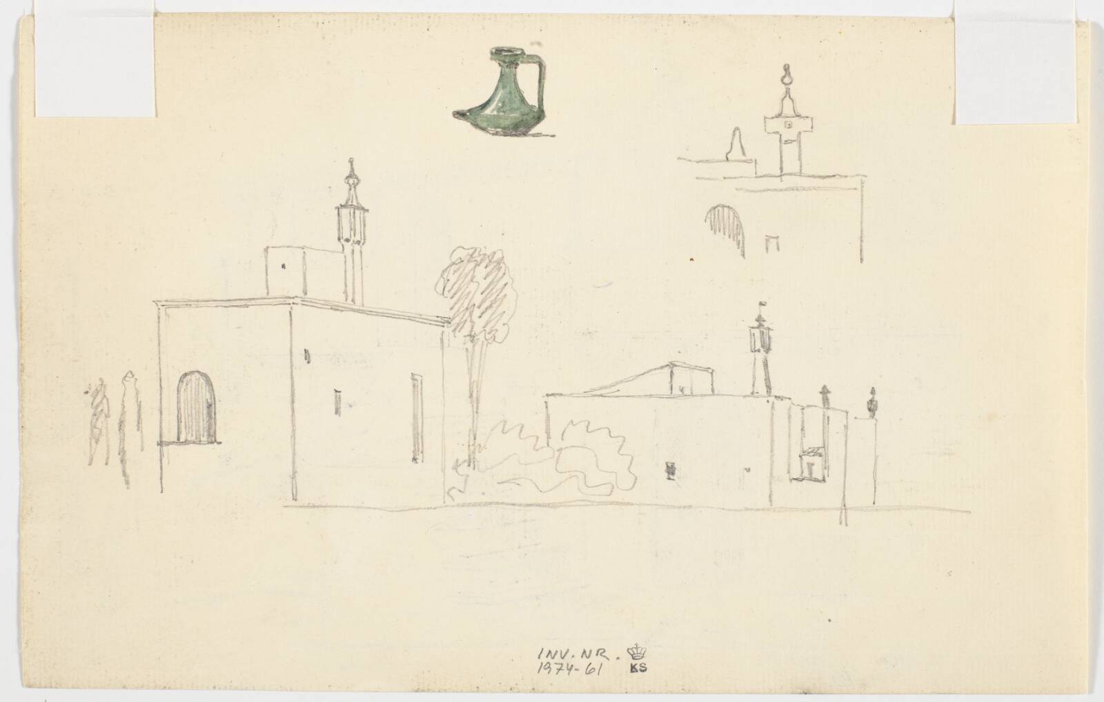 Studier af bygninger og en kande, Martinus Rørbye, 1835