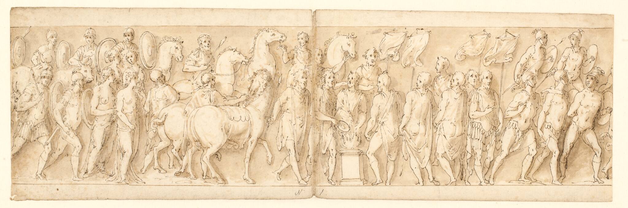Tilfangetagne kvinder føres bort; livvagternes optog; Marcus Aurelius ofrer ved et alter; Marcus Aurelius betragter et angreb