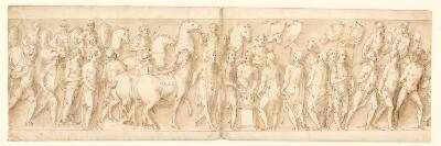 Tilfangetagne kvinder føres bort; livvagternes optog; Marcus Aurelius ofrer ved et alter; Marcus Aurelius betragter et angreb