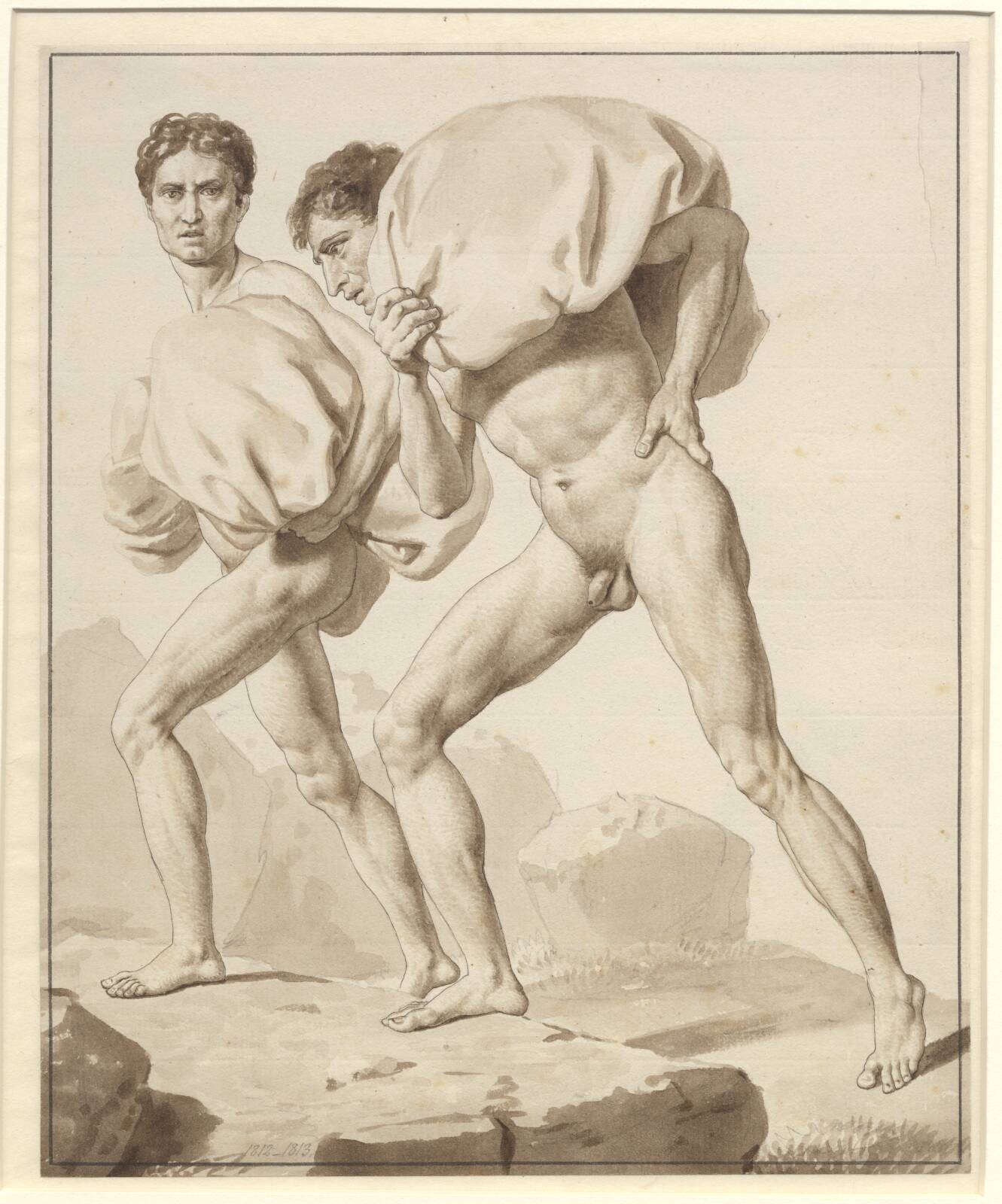Moses Divides the Waters and Pharaoh's Army is Engulfed - Study for Two Israelites Hiking, Laden with Baggage, by C.W. Eckersberg, 1812-1813