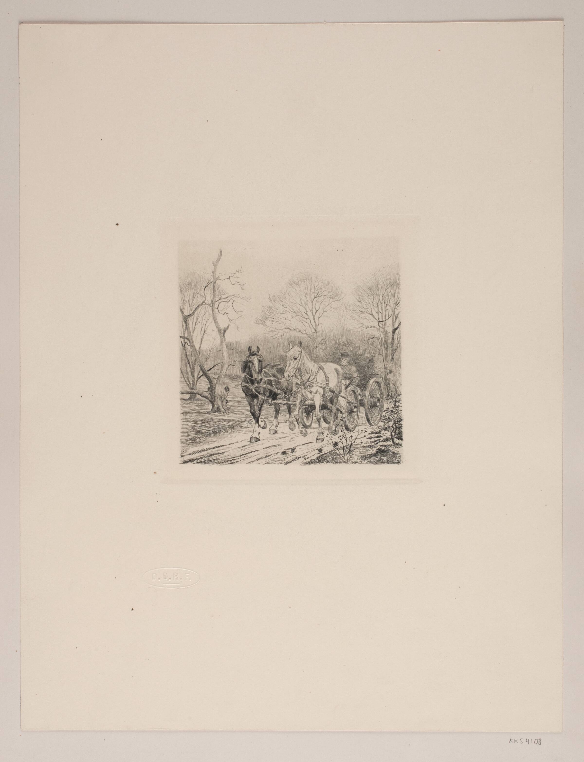 Brændingen i skoven. To heste for en vogn, Søren Lund, 1852-1933