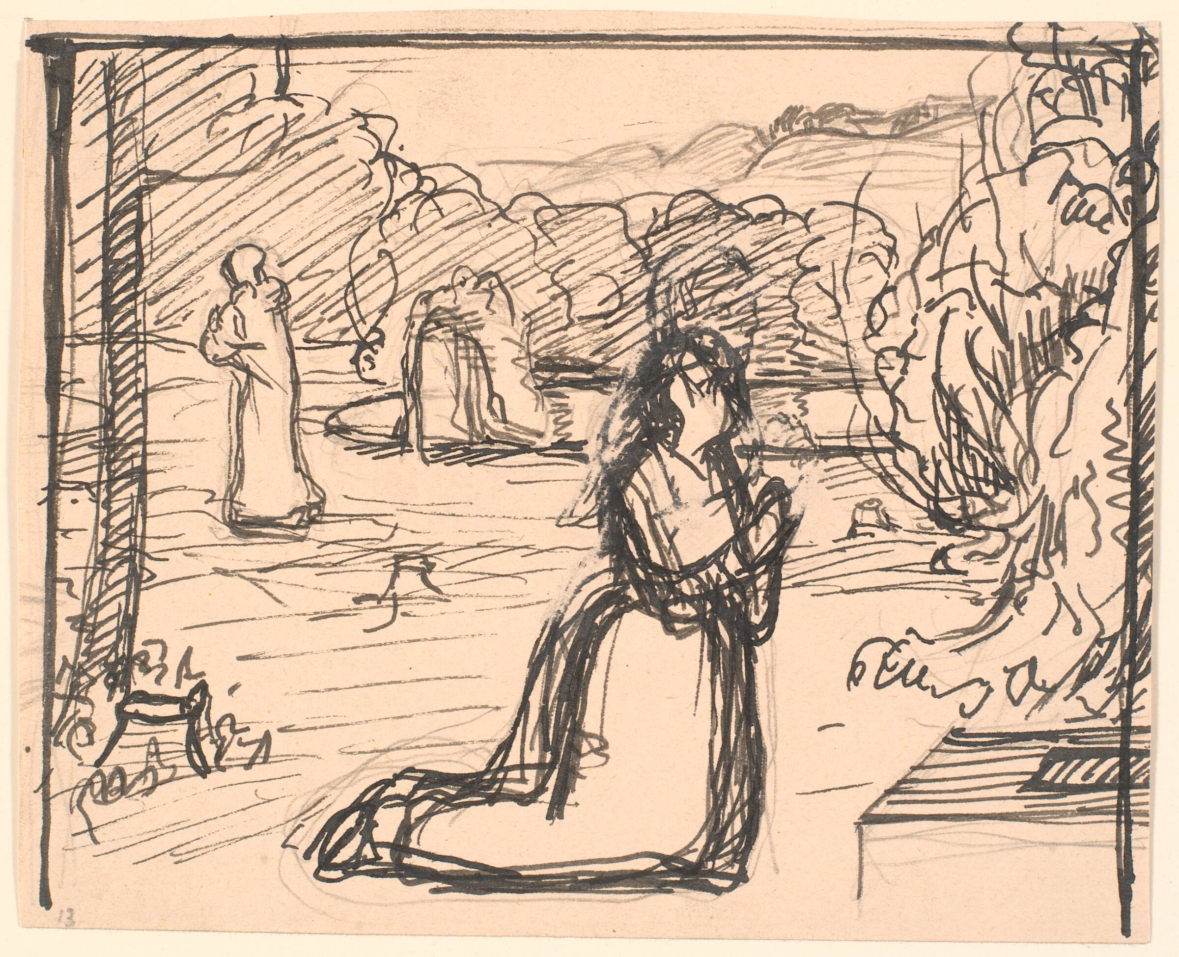 Da vred Moderen sine Hænder, faldt på sine Knæ..., Fritz Syberg, 1901