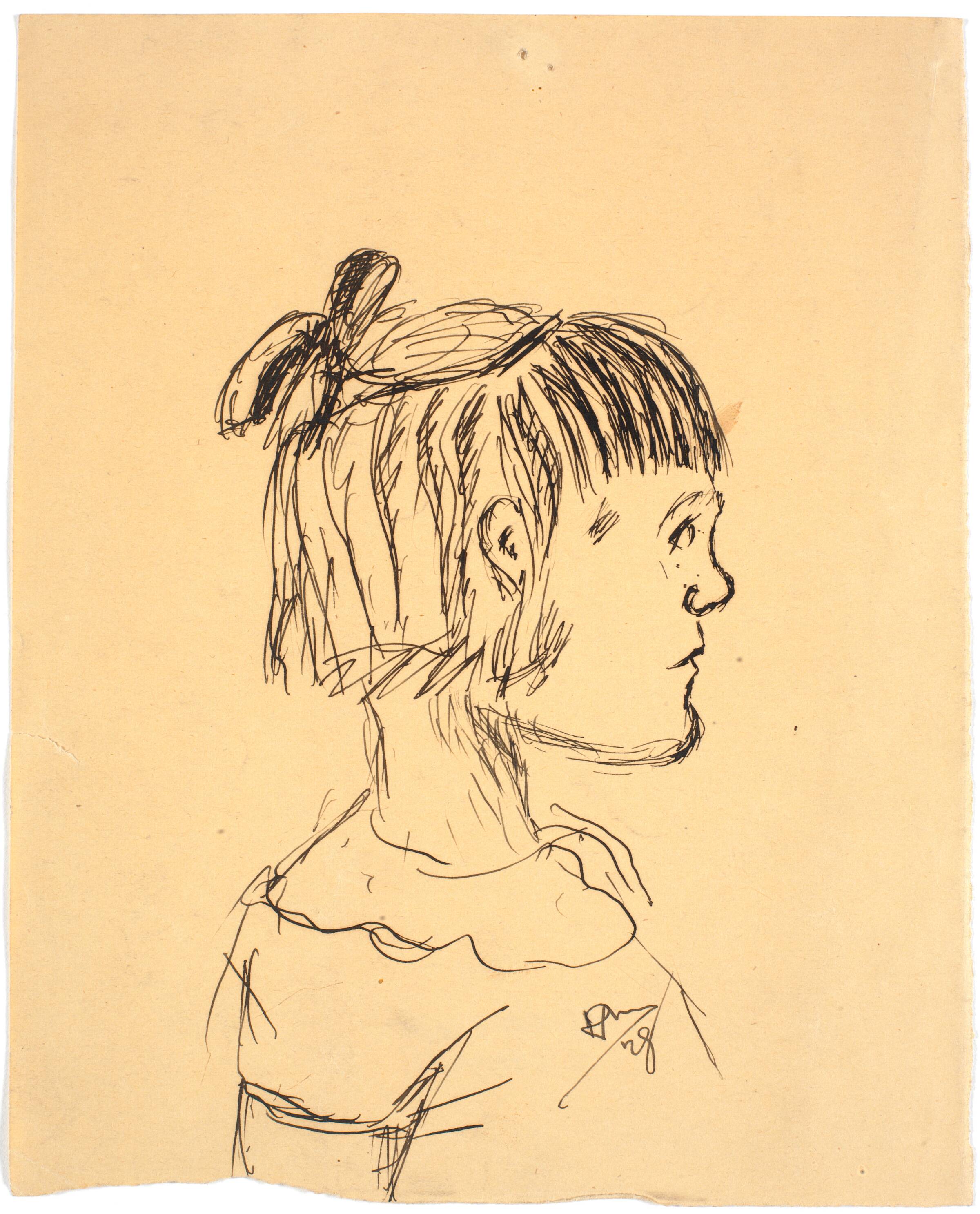 Portræt af kunstnerens kusine Birthe i profil mod højre, Richard Mortensen, 1928