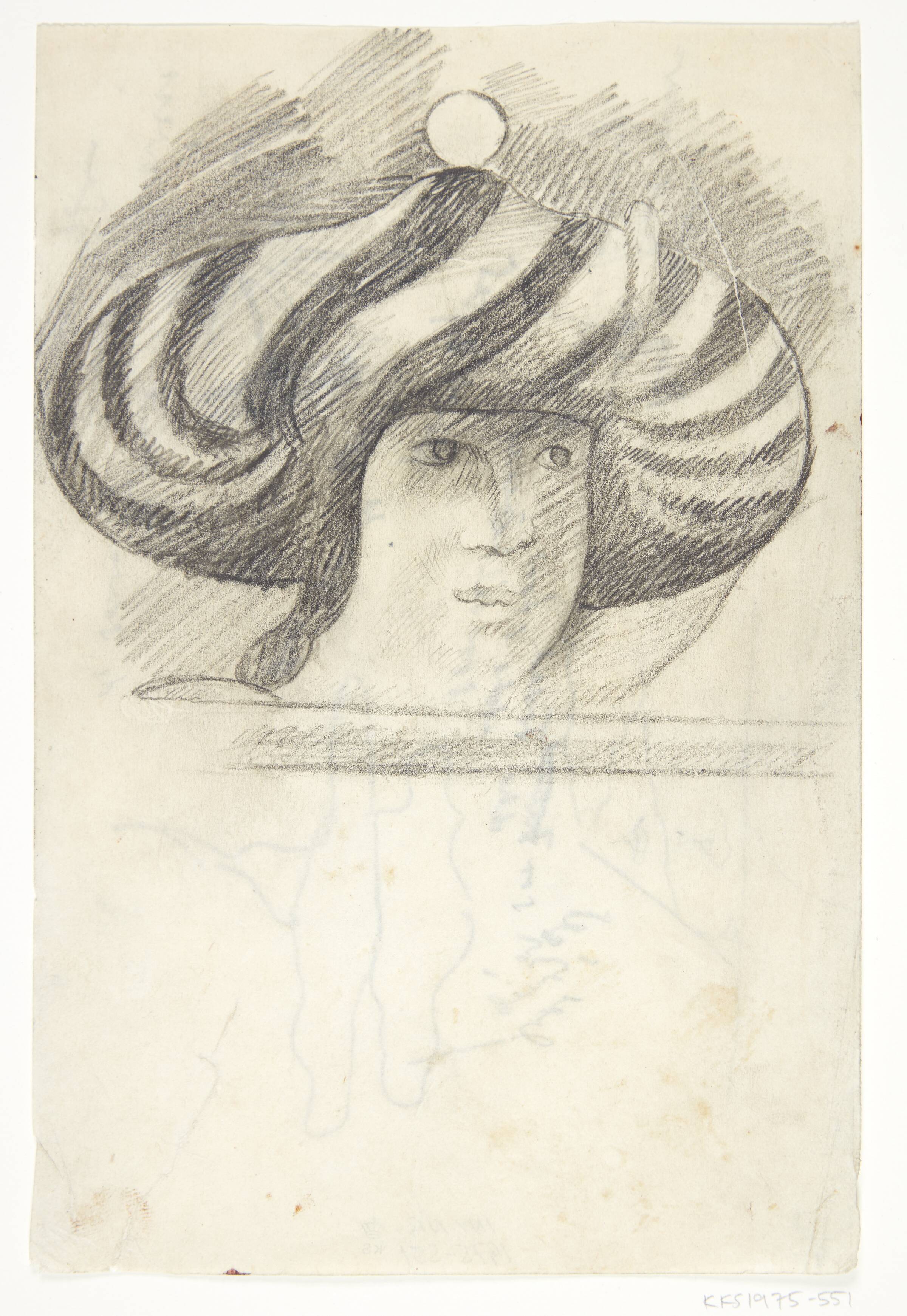 Mandshoved med stribet hovedbeklædning. Kompositionsskitse til P. Uccellos "La Battaglia", William Scharff, 1901-1959