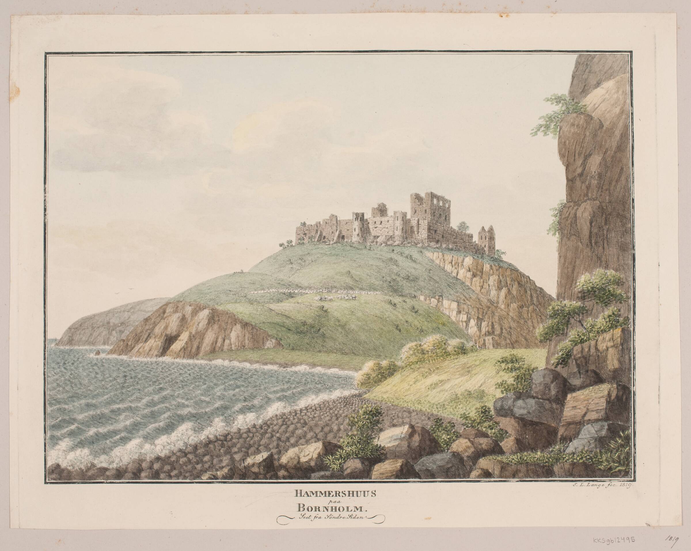 Hammershus på Bornholm. Set fra sydsiden, Søren L. Lange, 1819