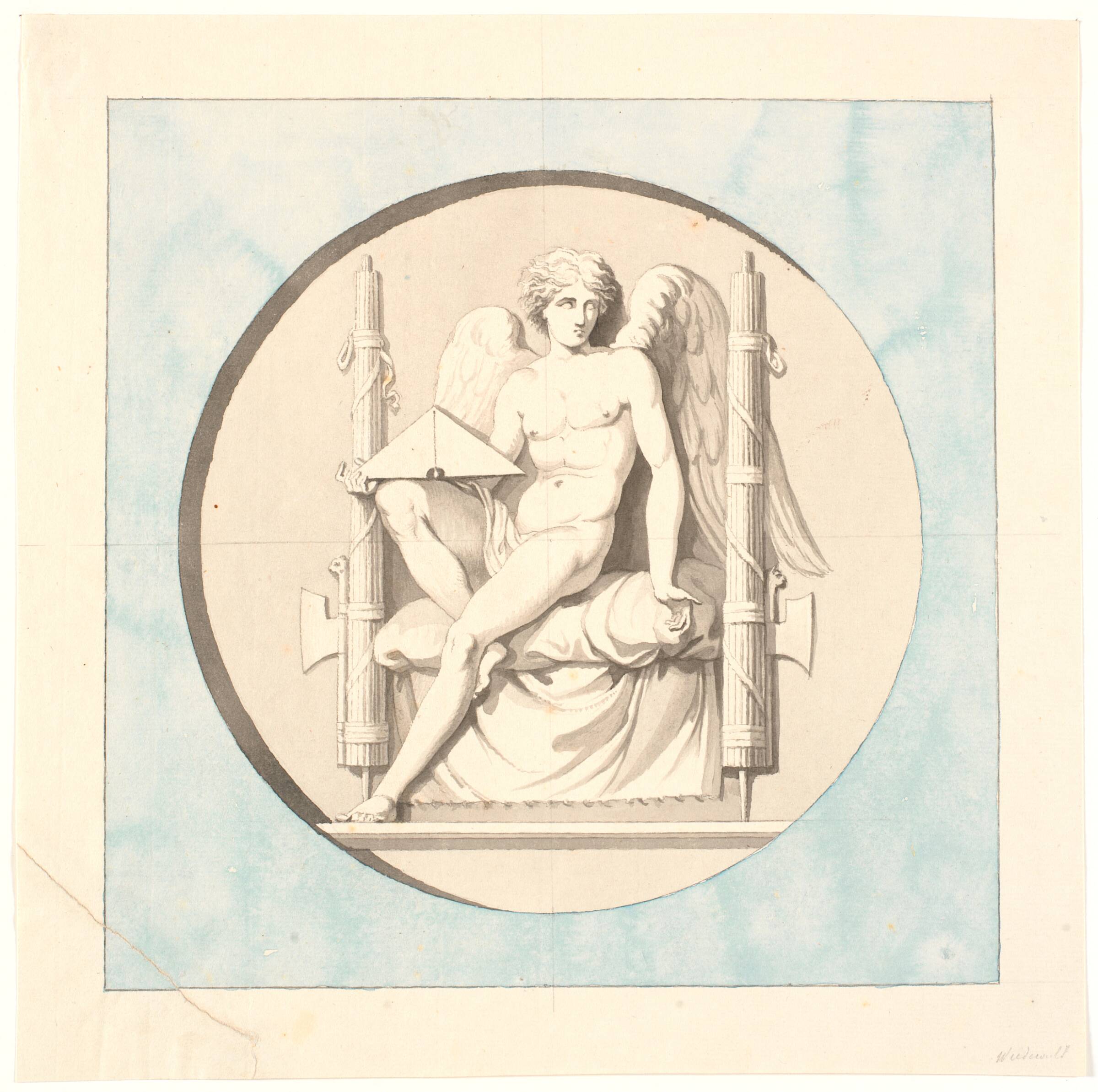 Retfærdighedens genius. Tegning til marmorrelieffet på Frihedsstøtten, Johannes Wiedewelt, 1795-1798