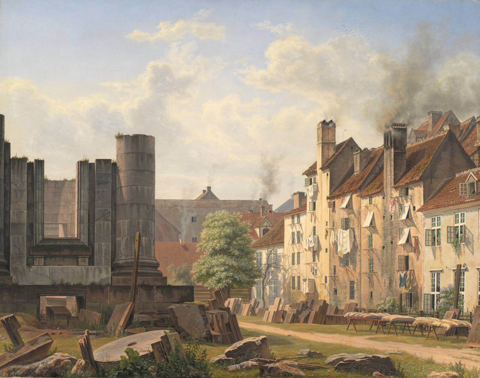 View of the Marble Square with the Ruins of the Uncompleted Frederik's Church, by F. Sødring, 1835